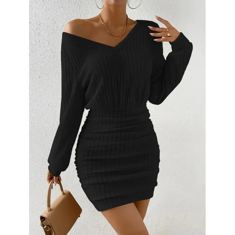 V-Neck Wrap Bodycon Midi Dress