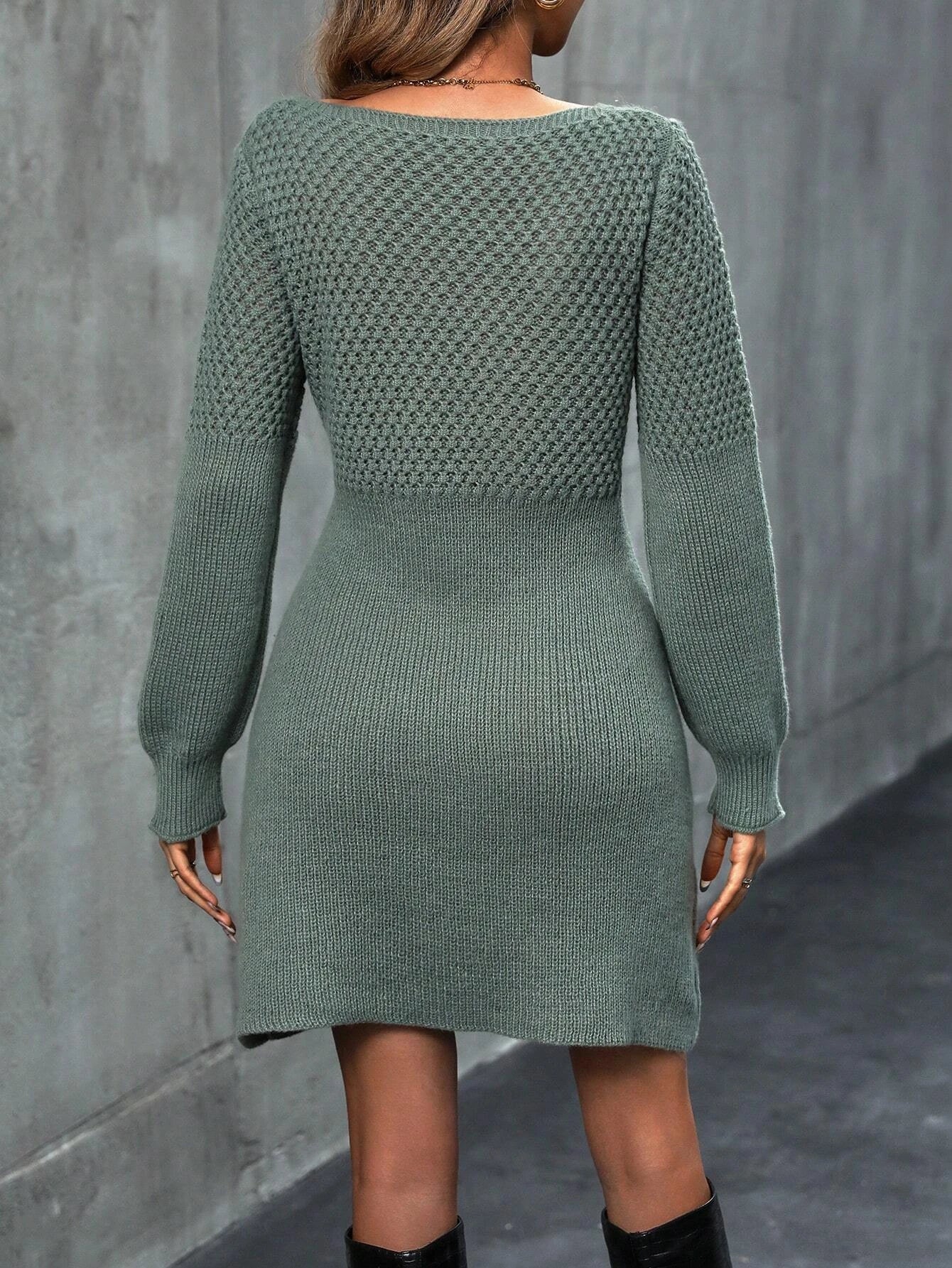V-Neck A-Line Knit Sweater Midi Dress