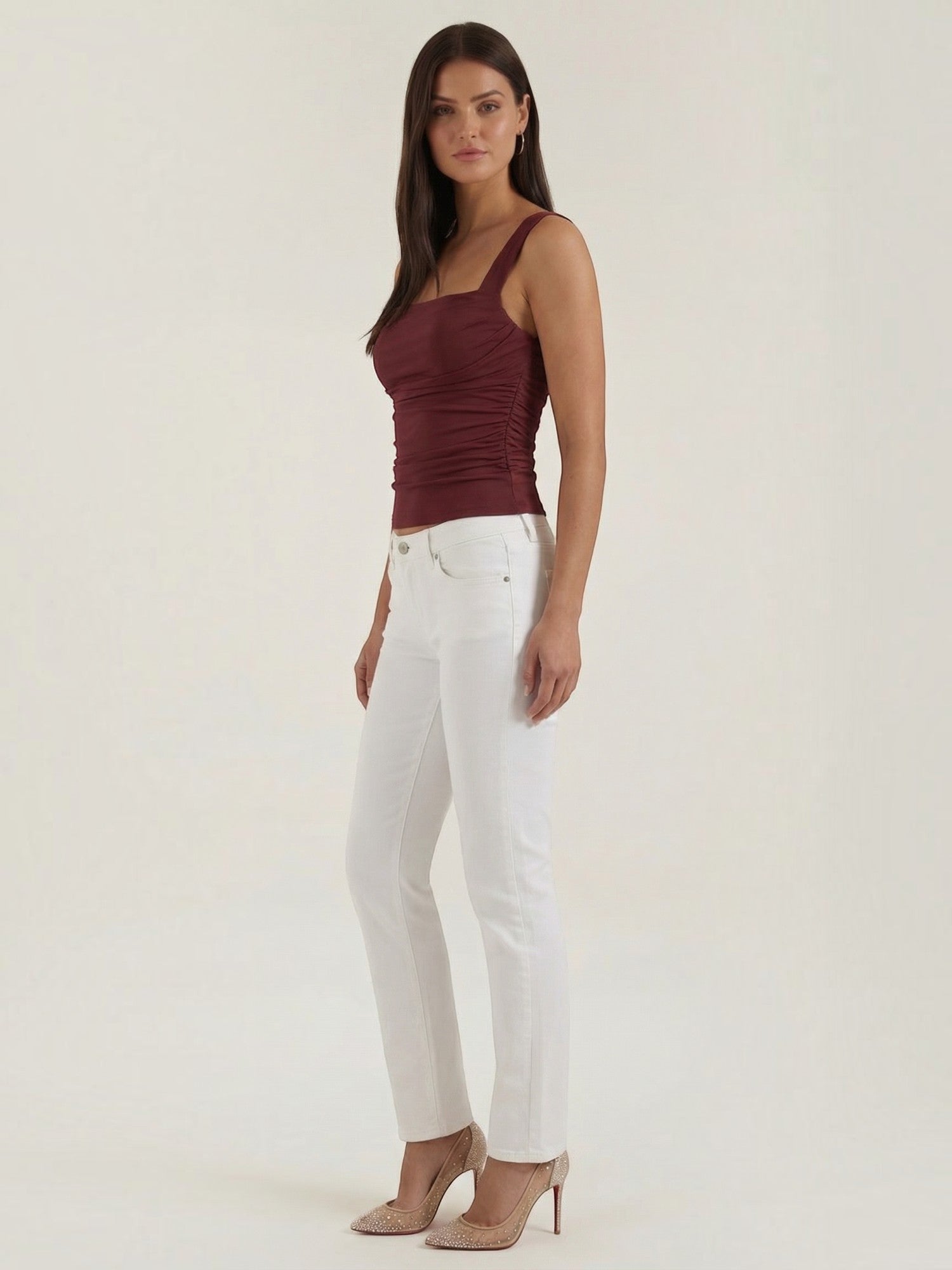 Ruched Square Neck Tank Top