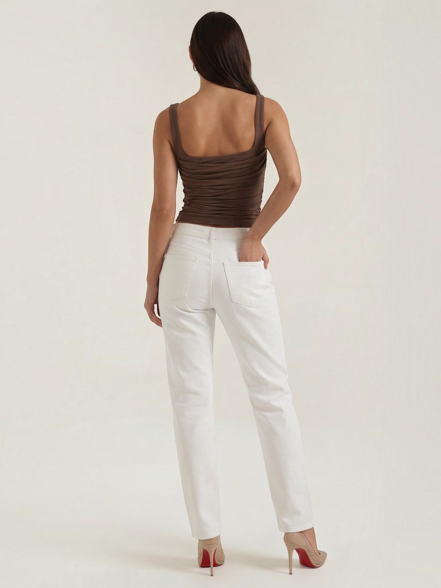 Ruched Square Neck Tank Top
