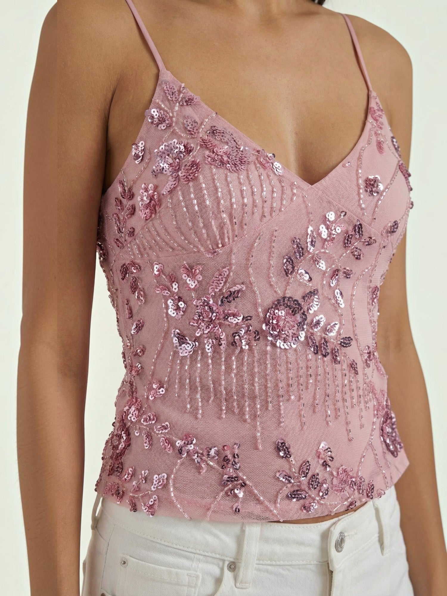 Embroidered Sequin Cami Top