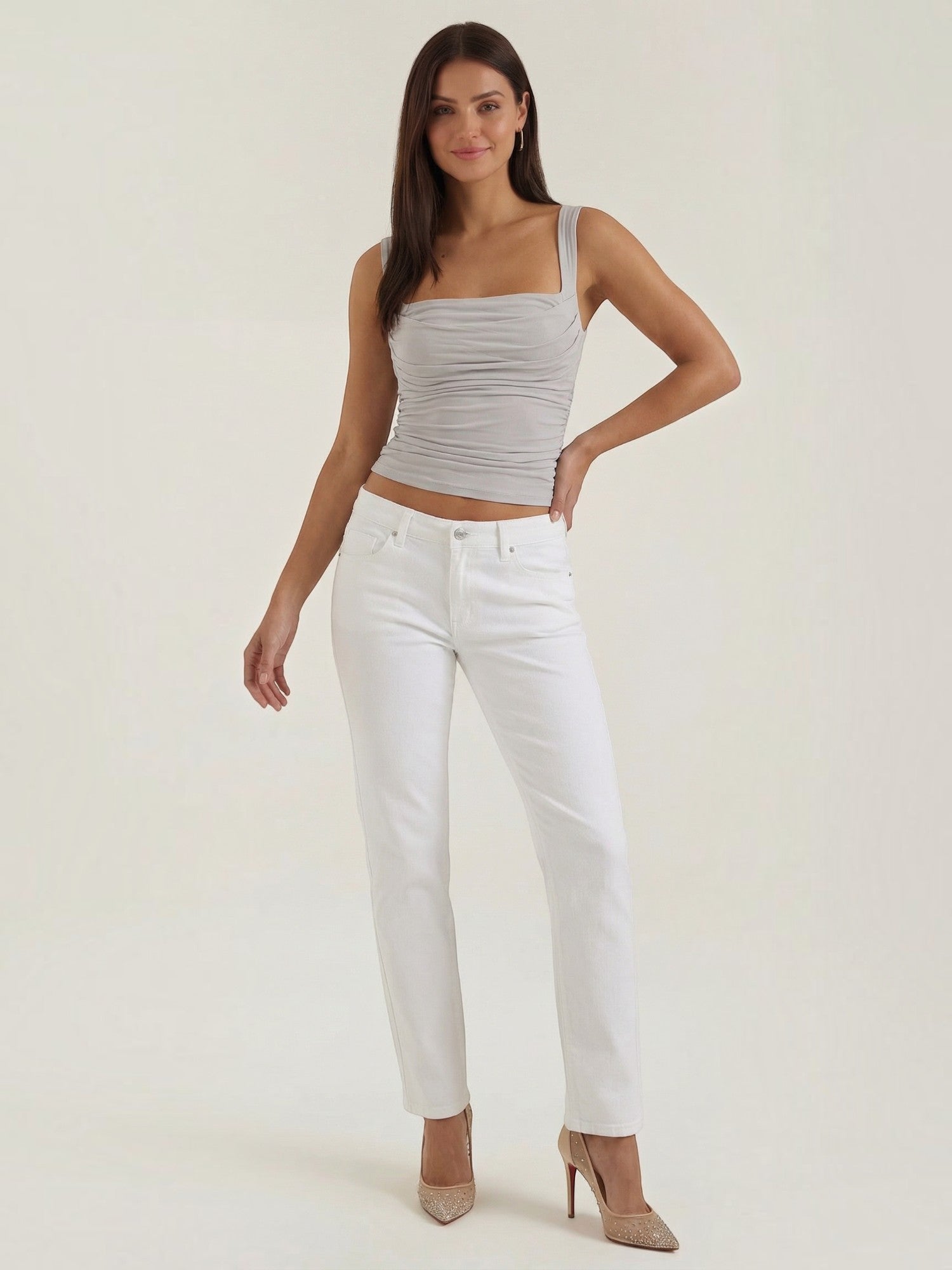 Ruched Square Neck Tank Top