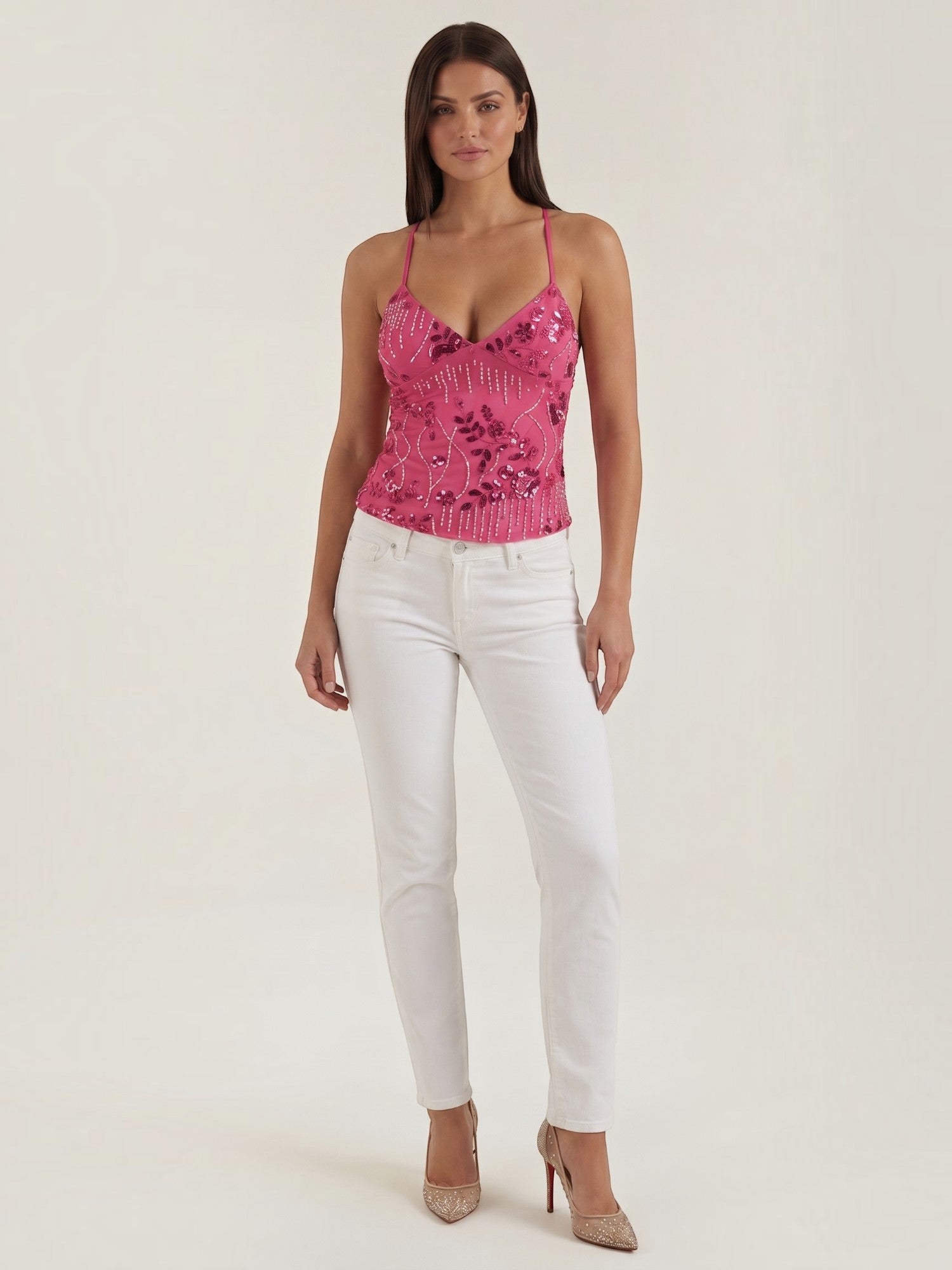 Embroidered Sequin Cami Top