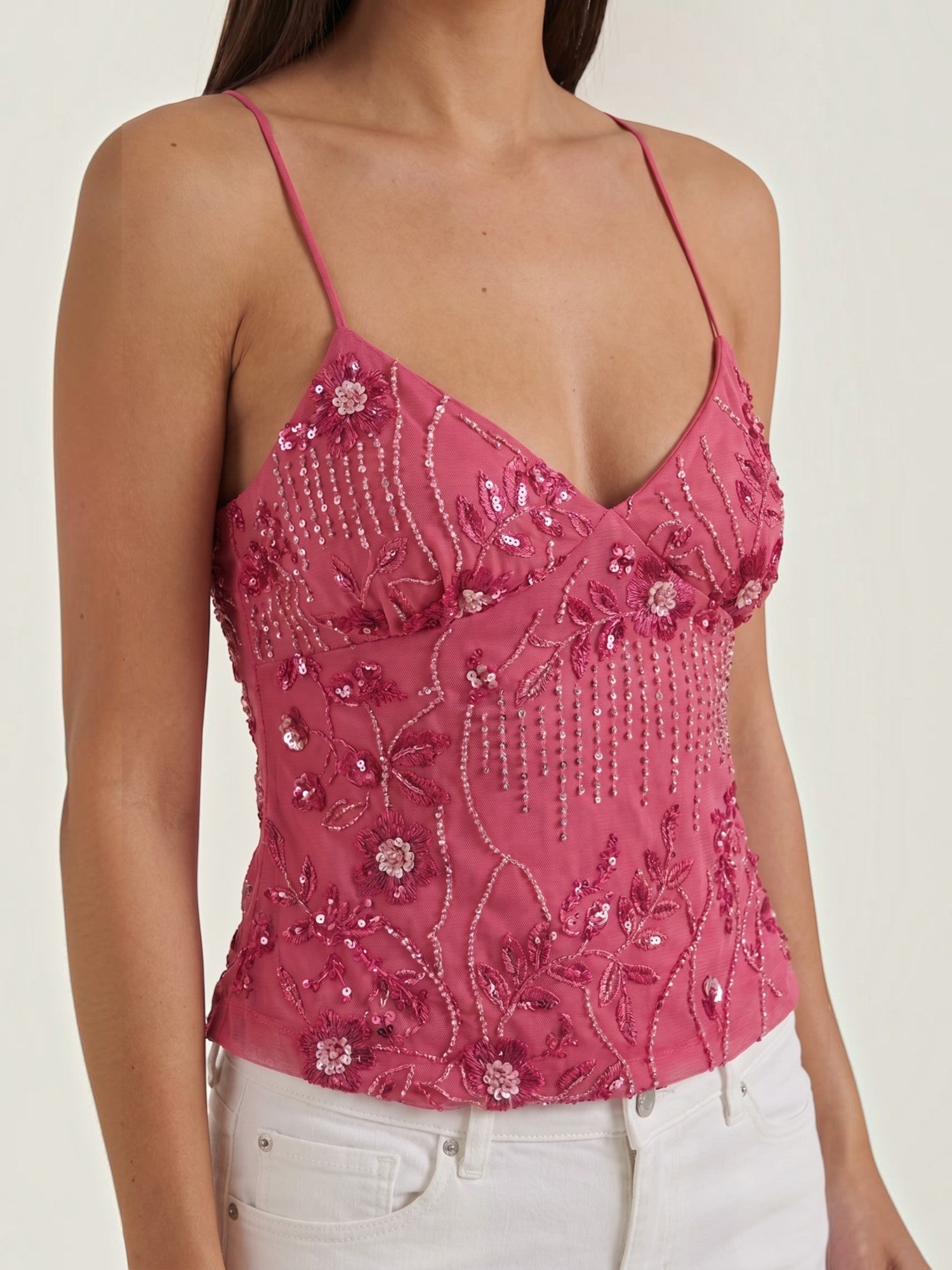 Embroidered Sequin Cami Top