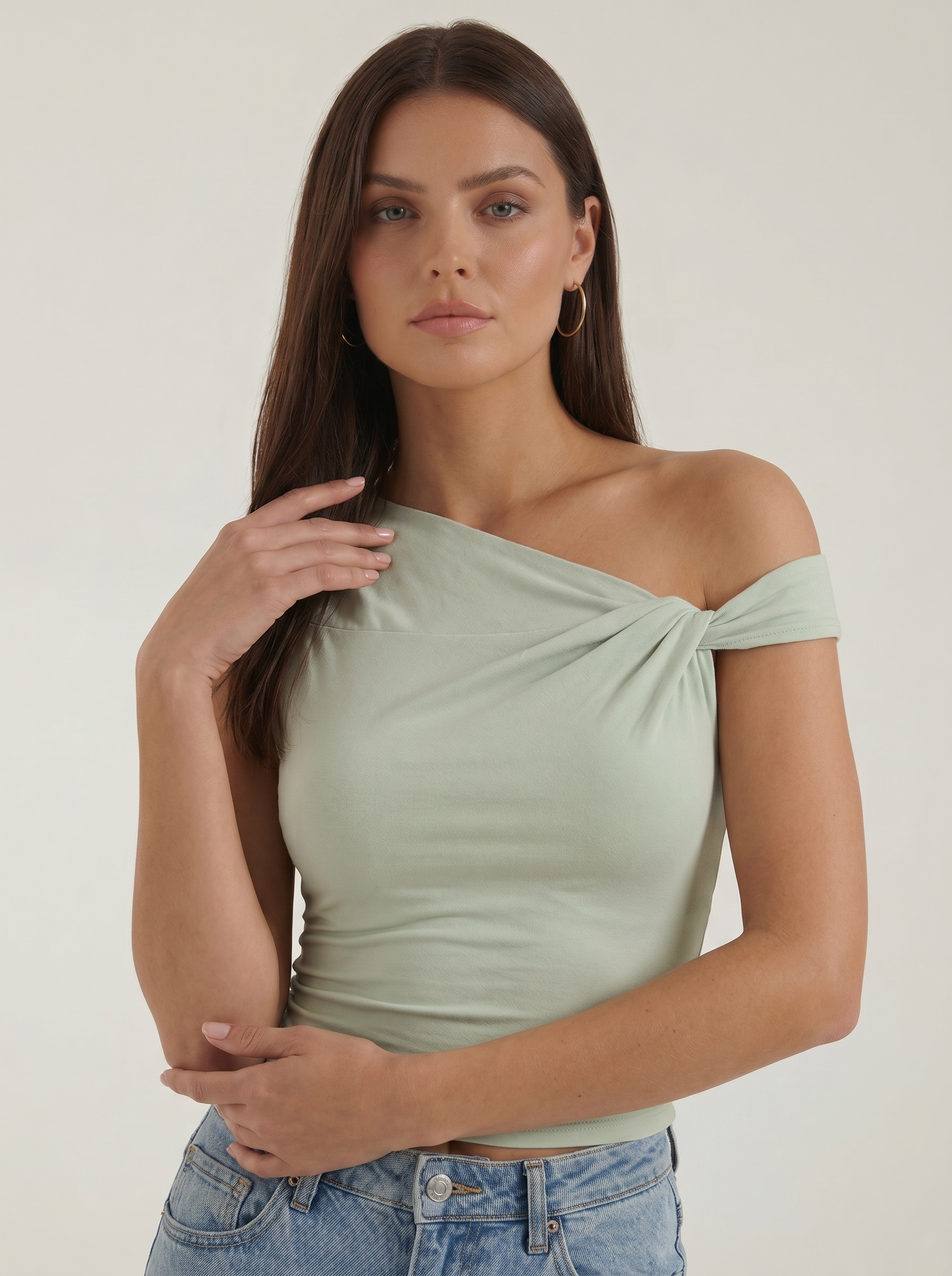 Asymmetric Off Shoulder Ruched Top