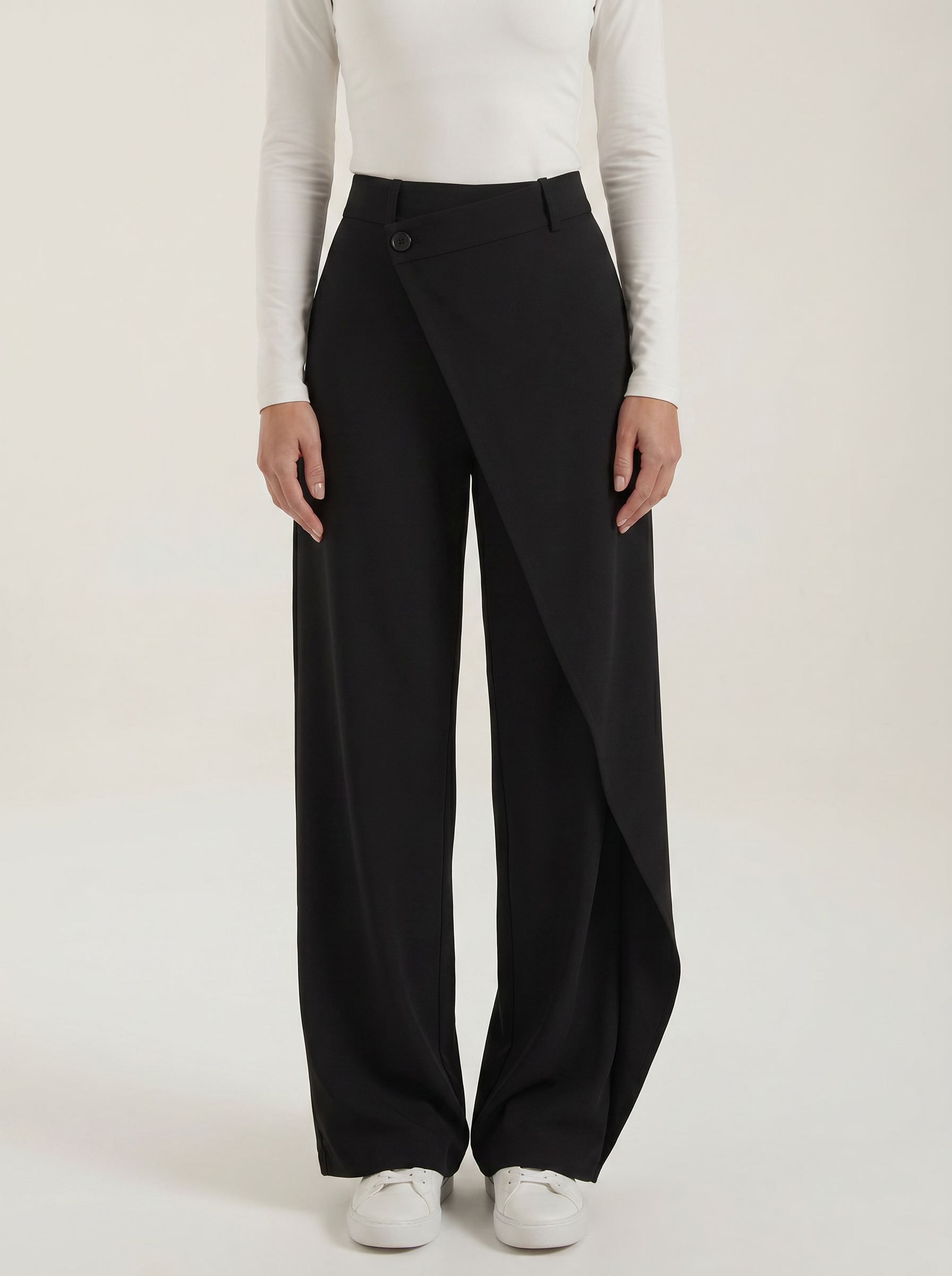 Wrap Front Wide Leg Trousers