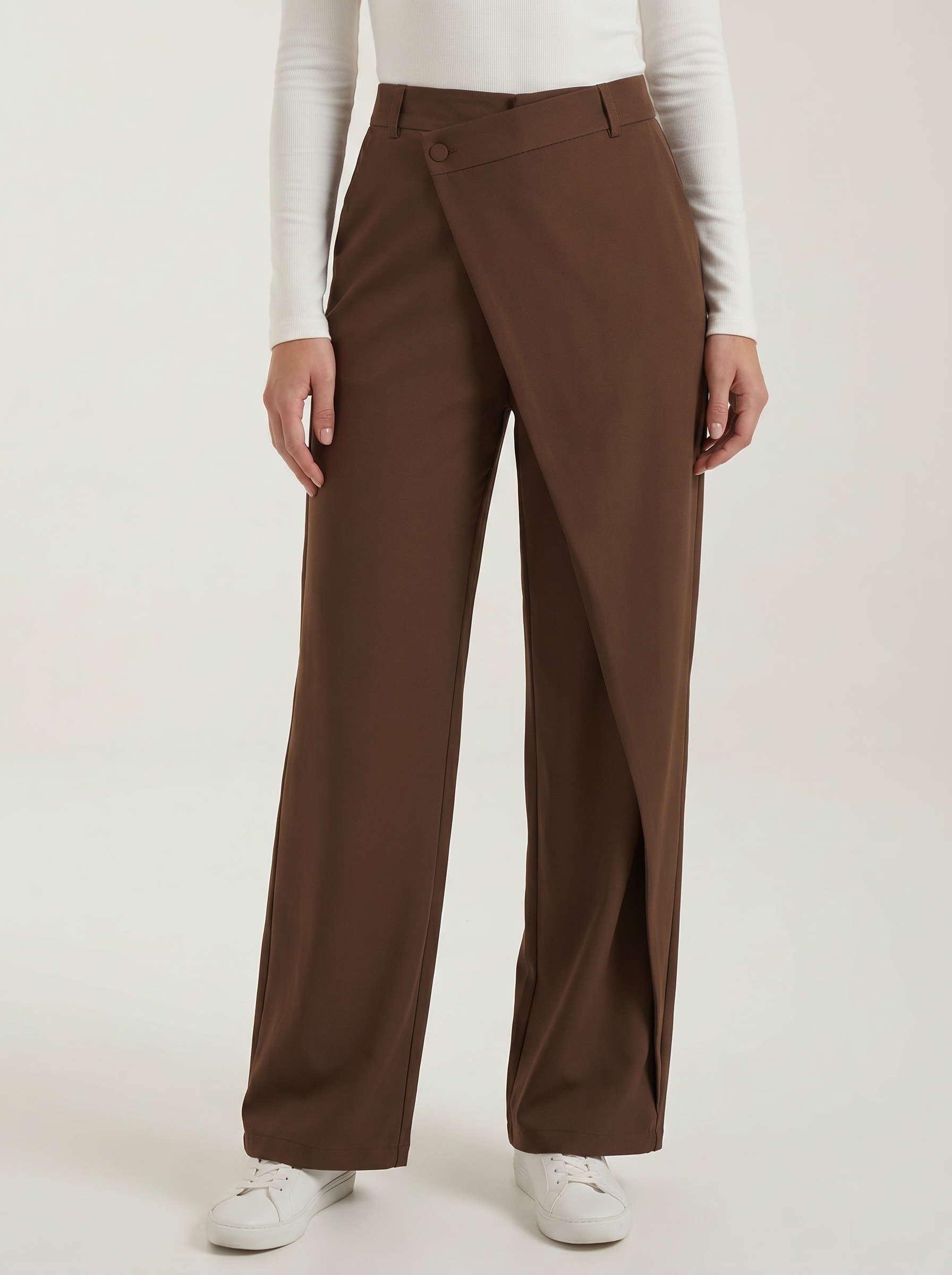 Wrap Front Wide Leg Trousers