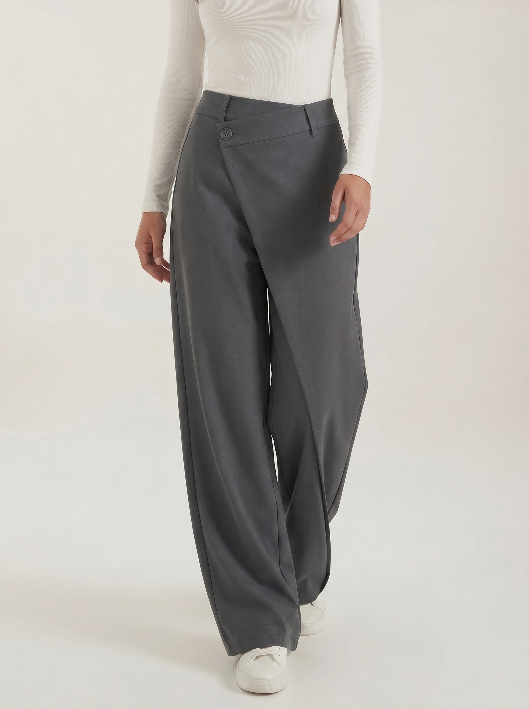 Wrap Front Wide Leg Trousers