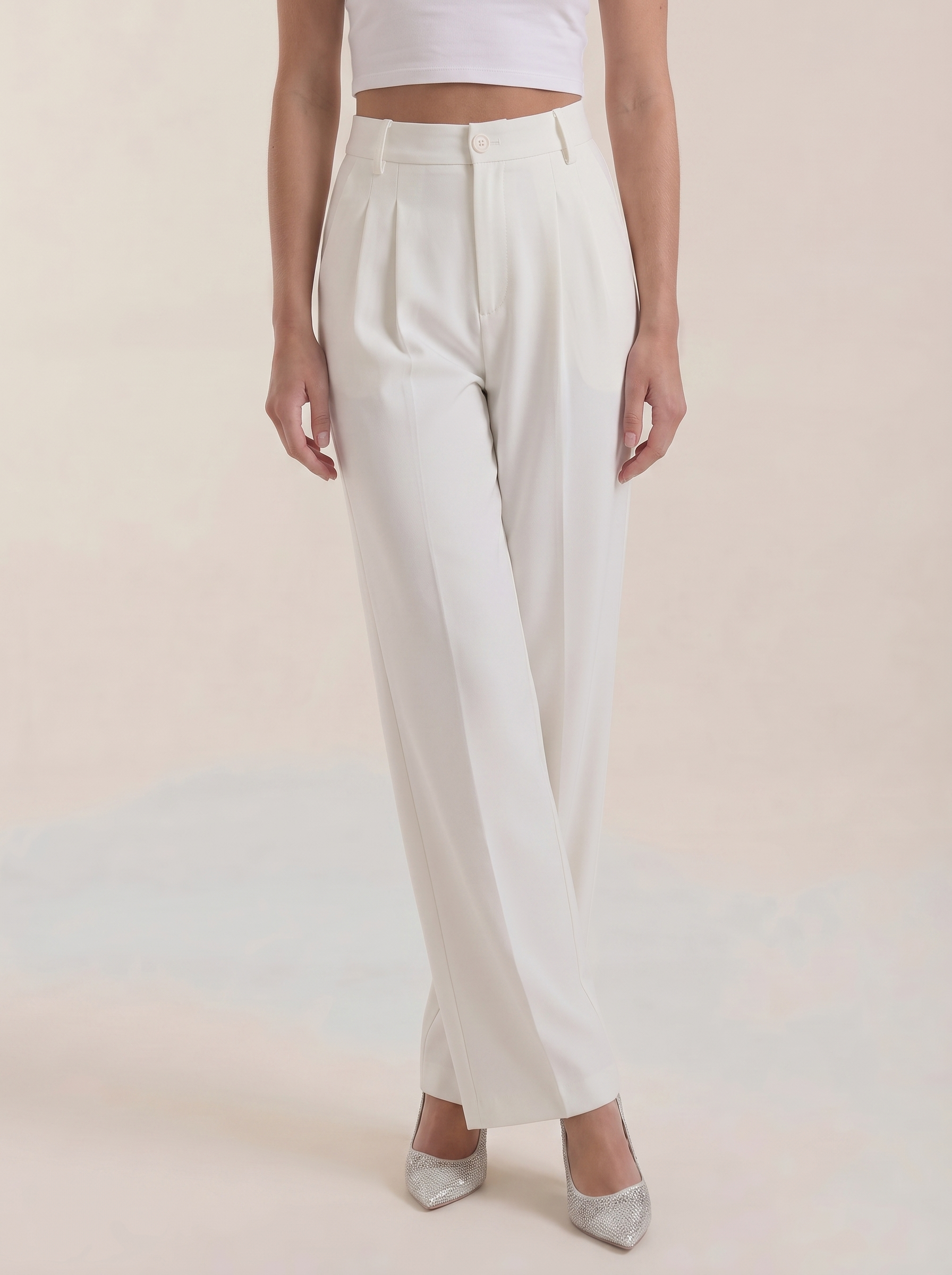 High Waist Pleated Wide Leg Trousers