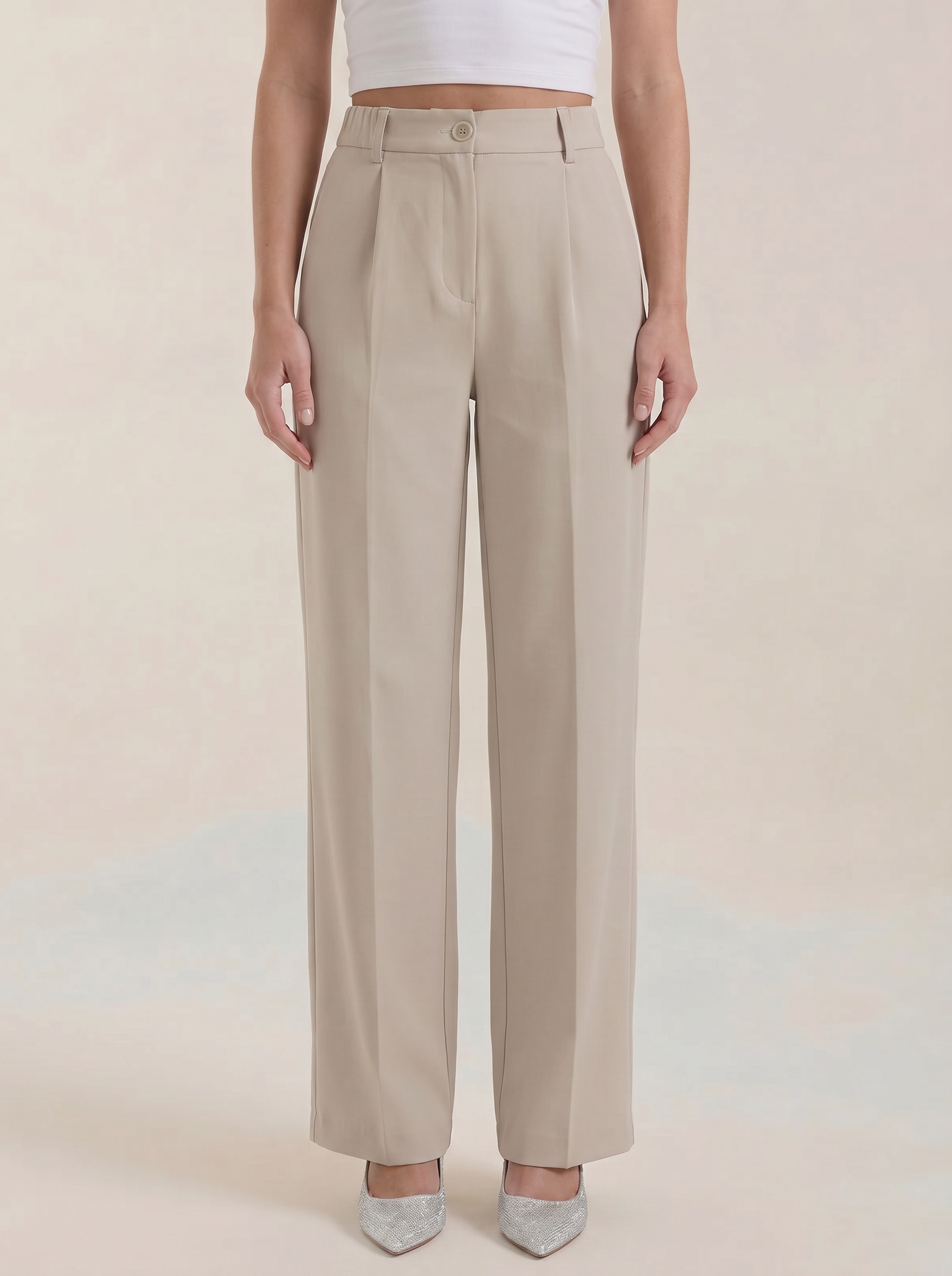 High Waist Pleated Wide Leg Trousers
