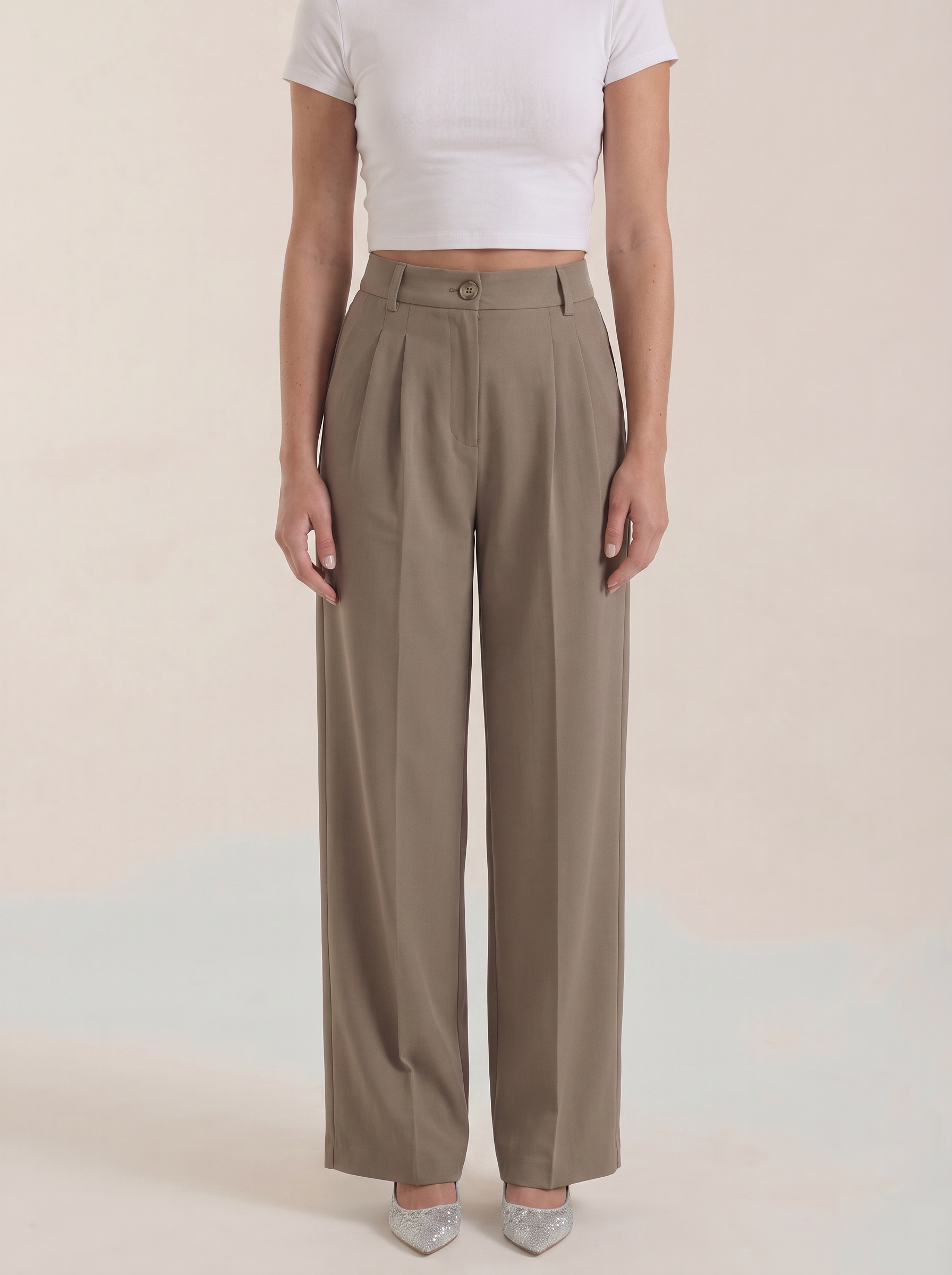High Waist Pleated Wide Leg Trousers