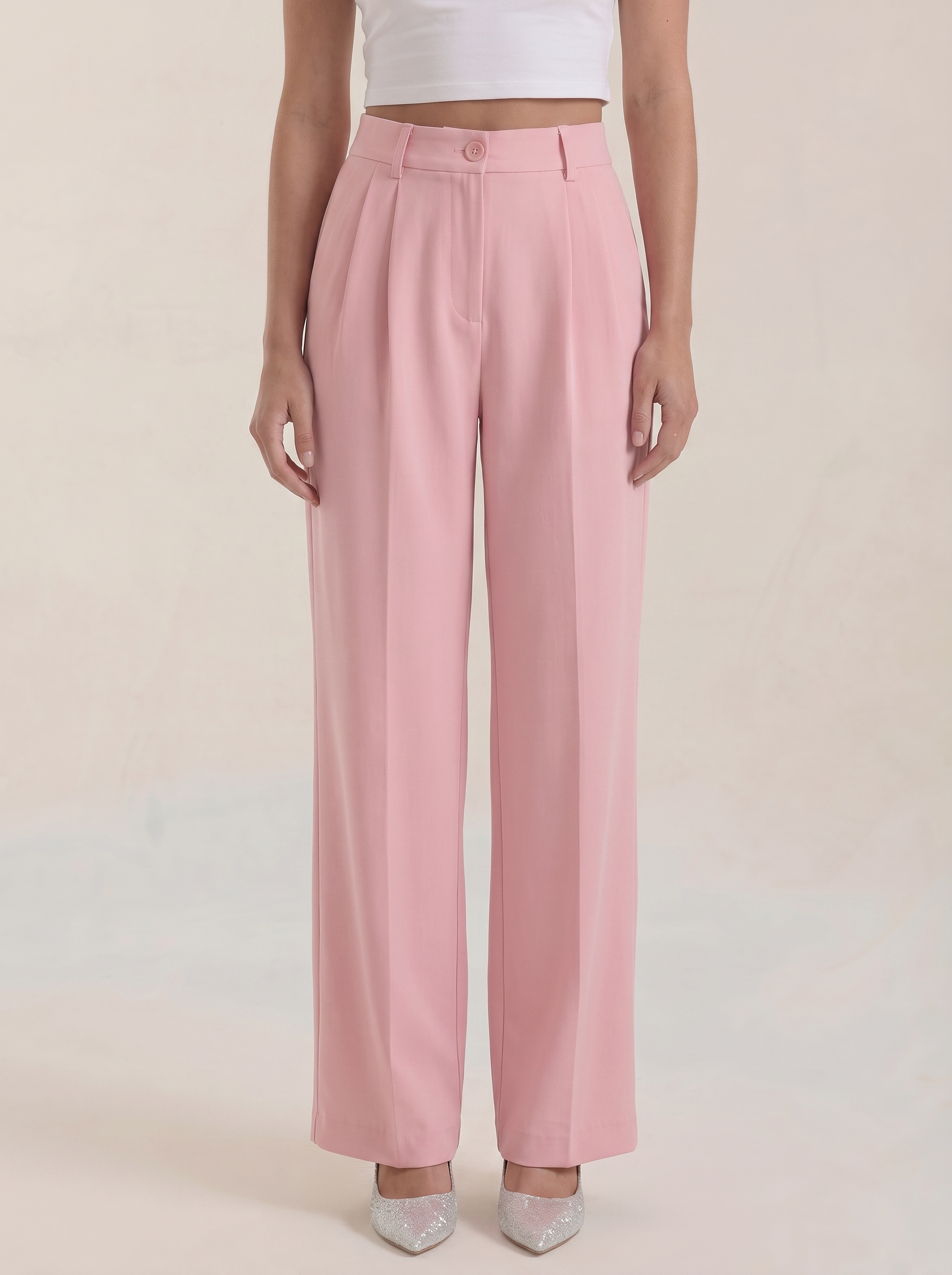 High Waist Pleated Wide Leg Trousers