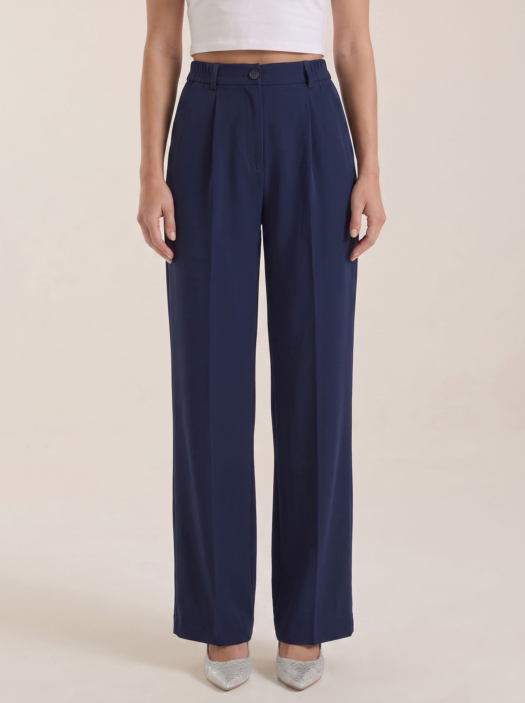 High Waist Pleated Wide Leg Trousers