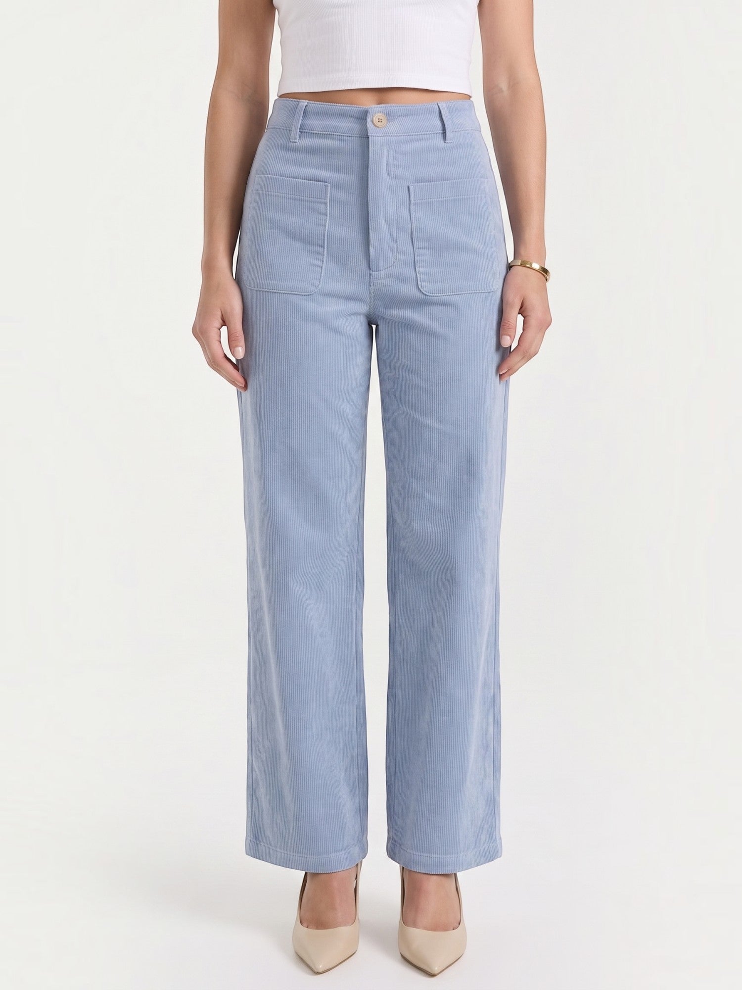 Corduroy Wide Leg Trousers with Patch Pockets