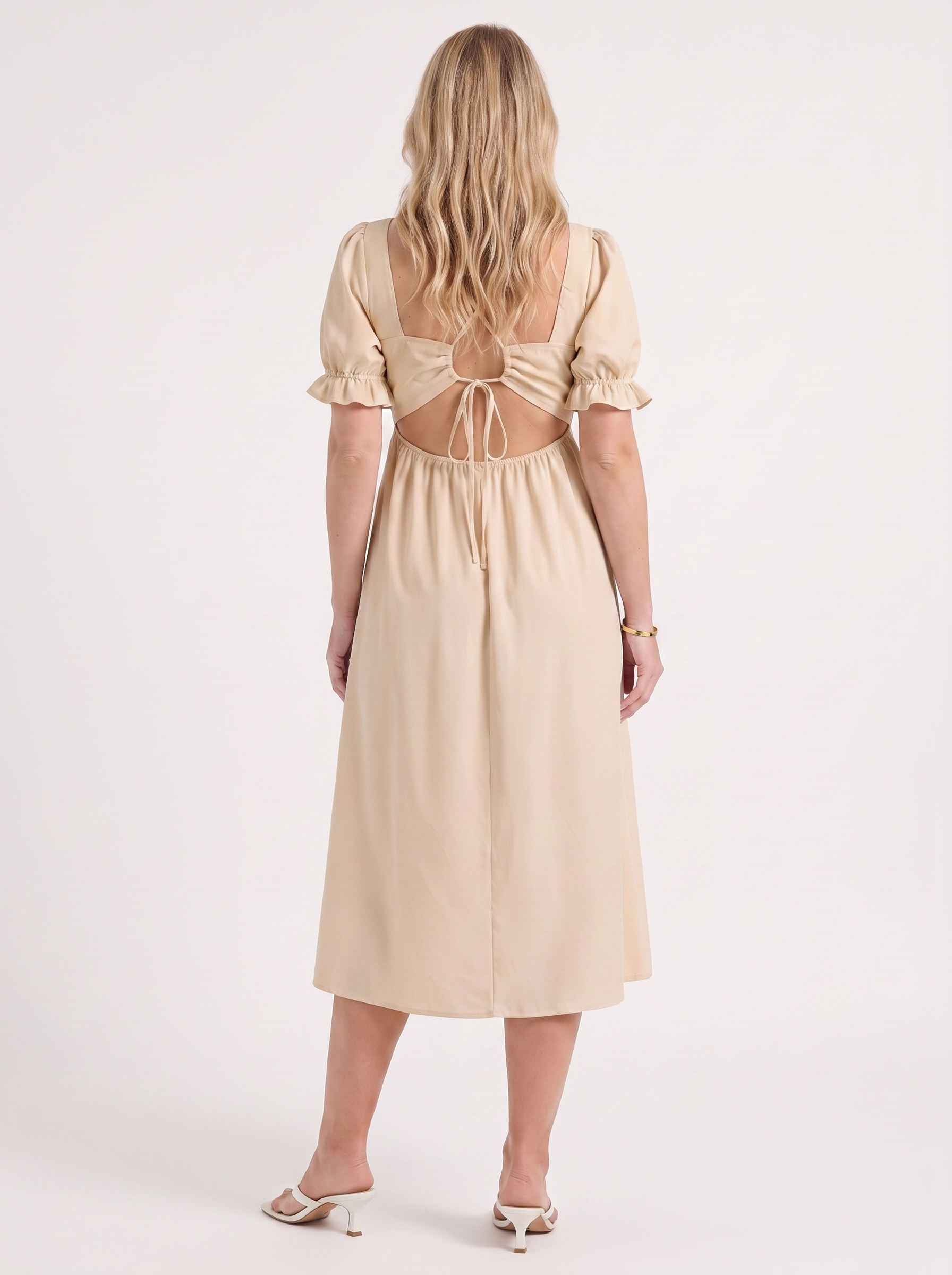 Sweetheart Midi Dress with Puff Sleeves