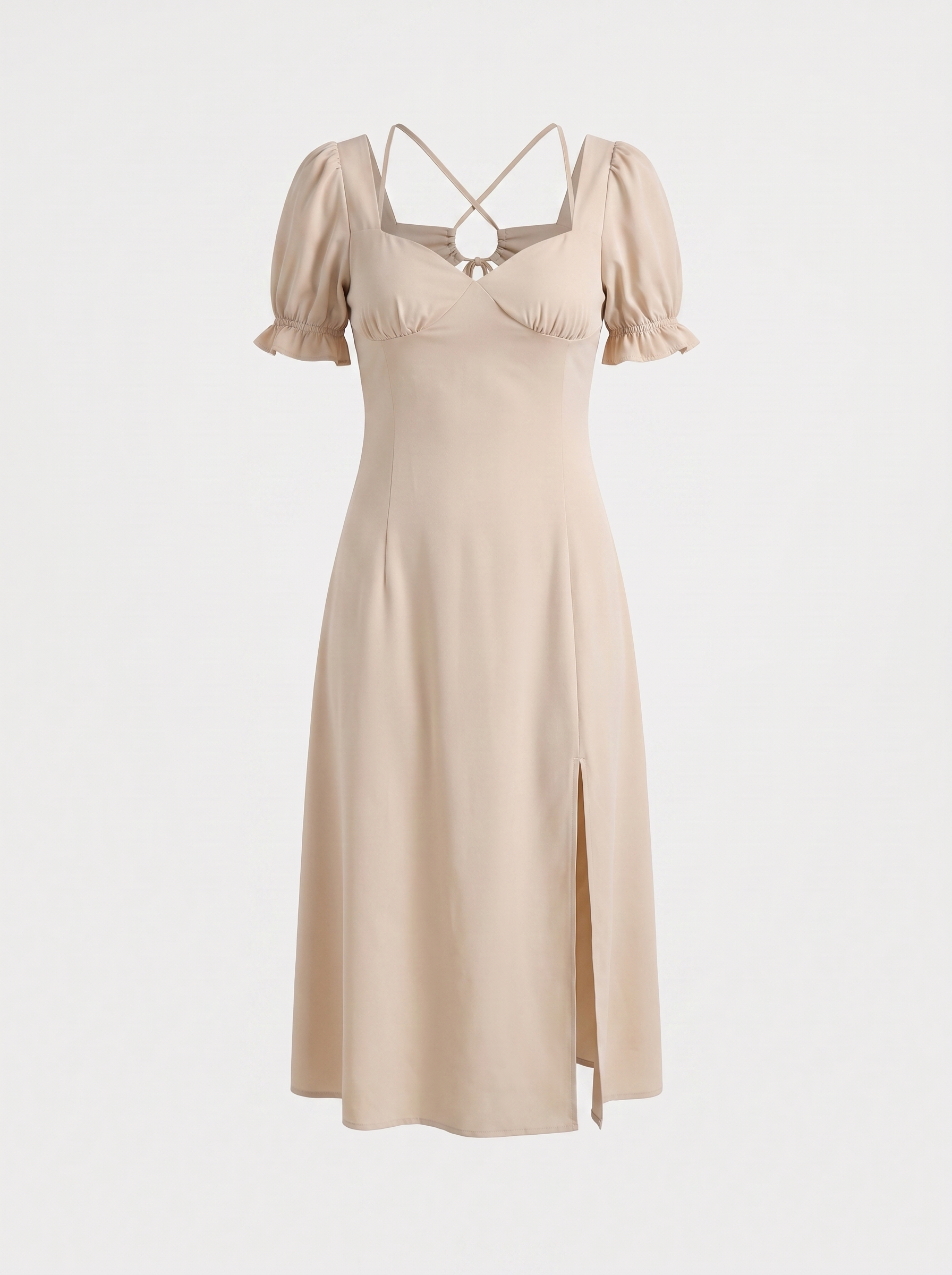 Sweetheart Midi Dress with Puff Sleeves