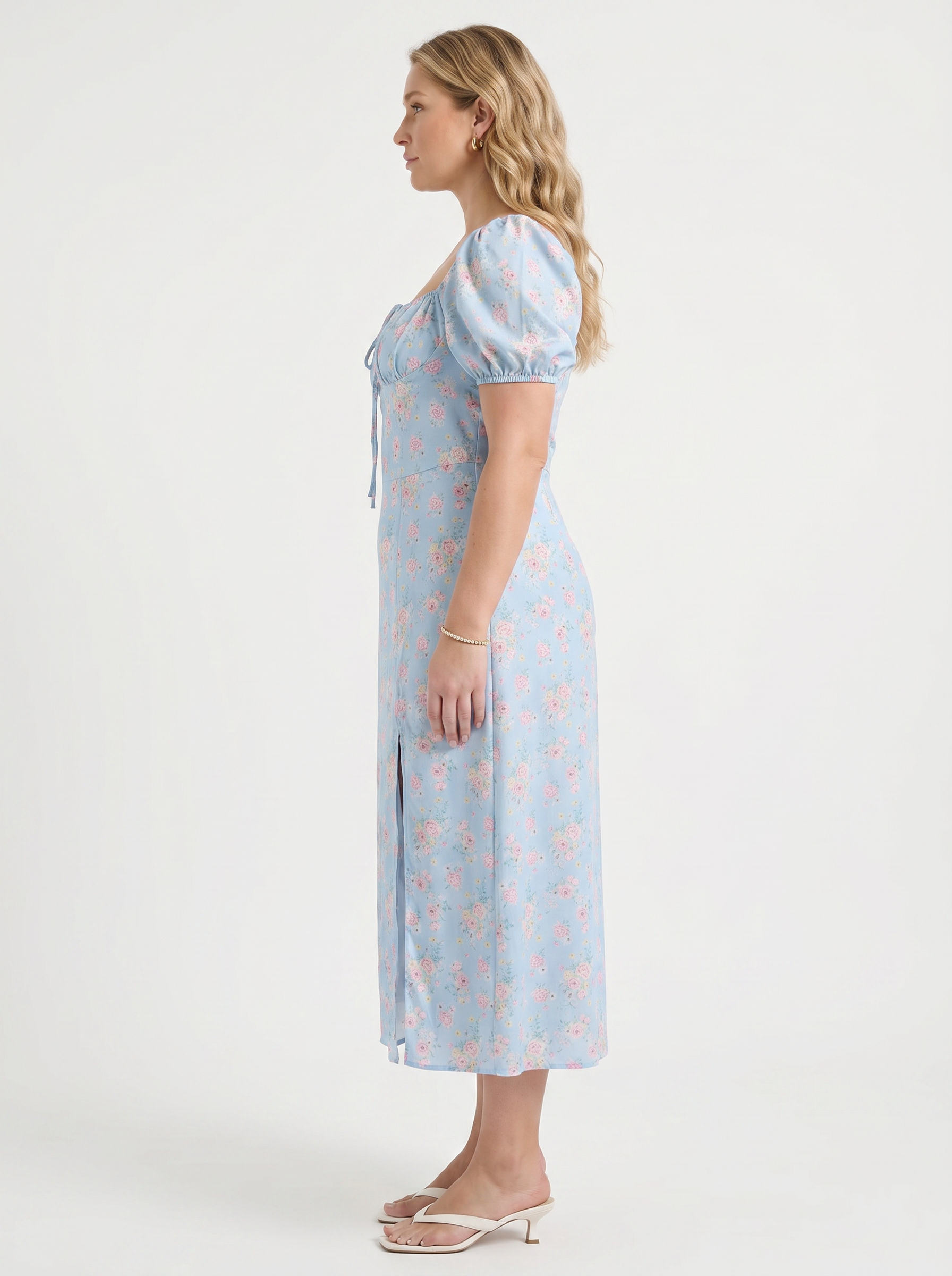 Floral Midi Dress with Puff Sleeves