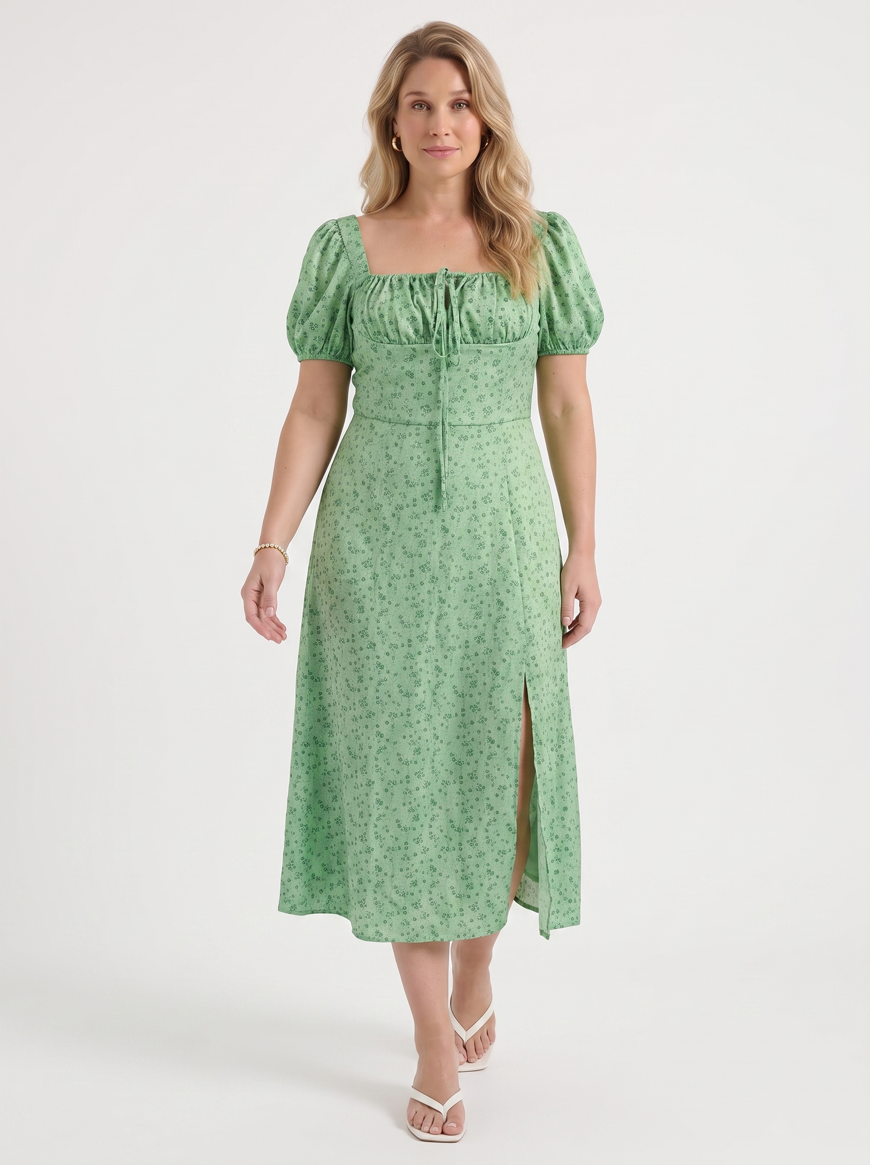 Floral Midi Dress with Puff Sleeves