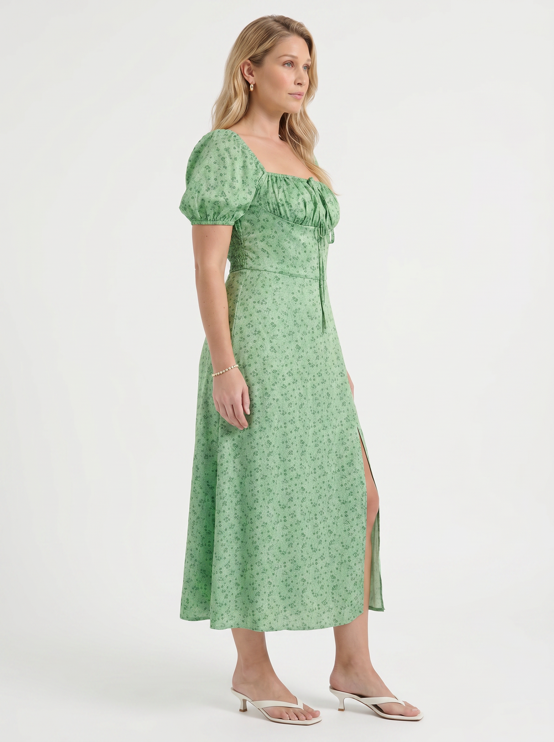 Floral Midi Dress with Puff Sleeves