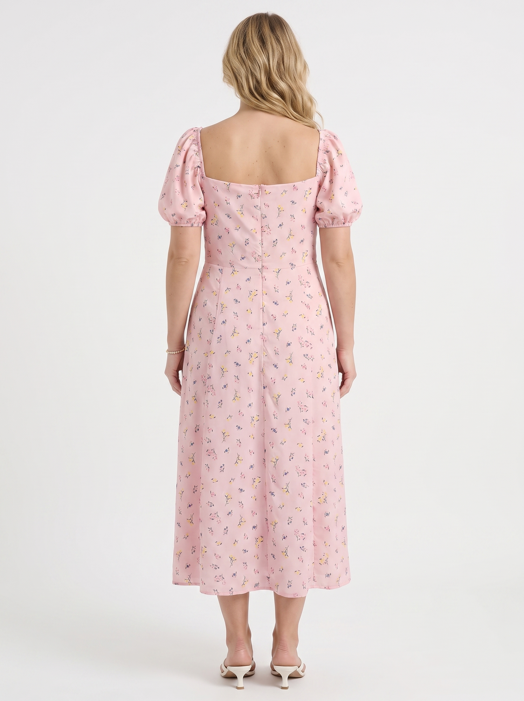 Floral Midi Dress with Puff Sleeves