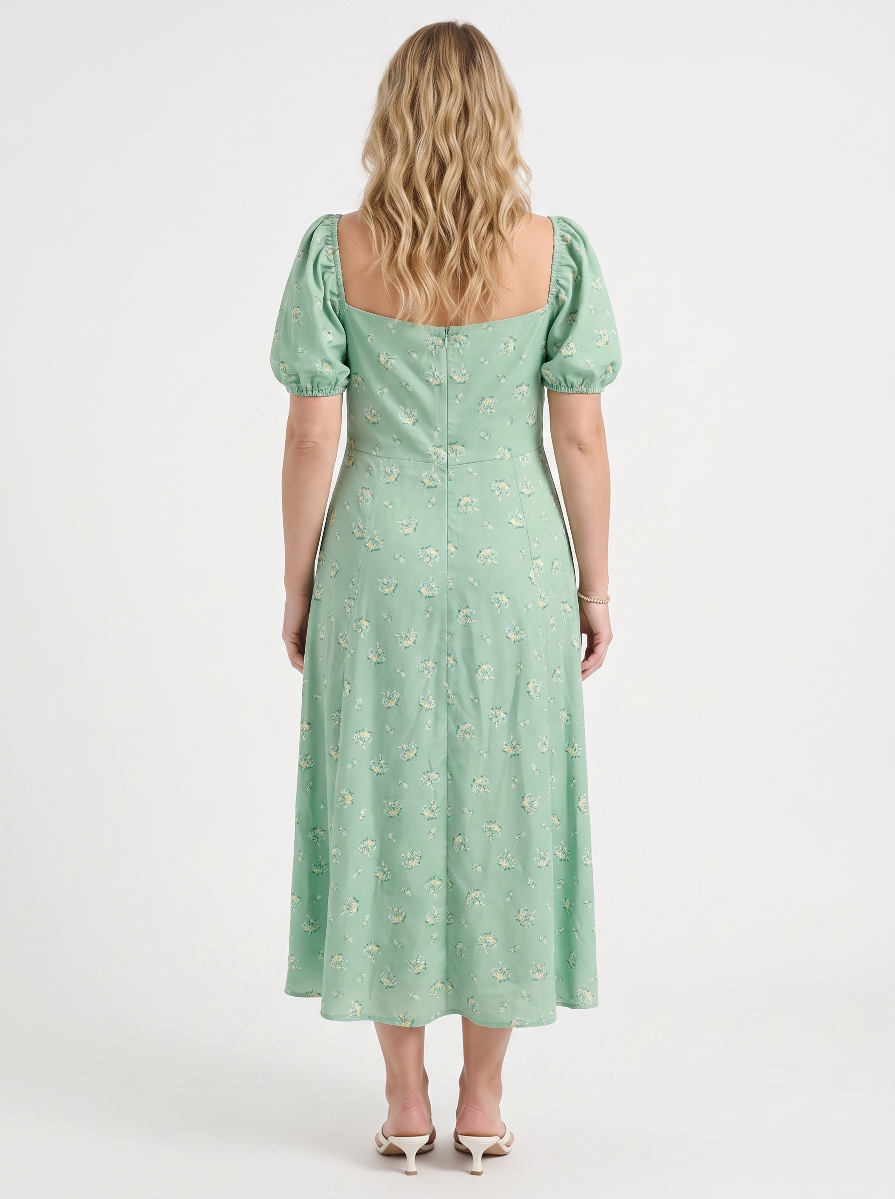 Floral Midi Dress with Puff Sleeves