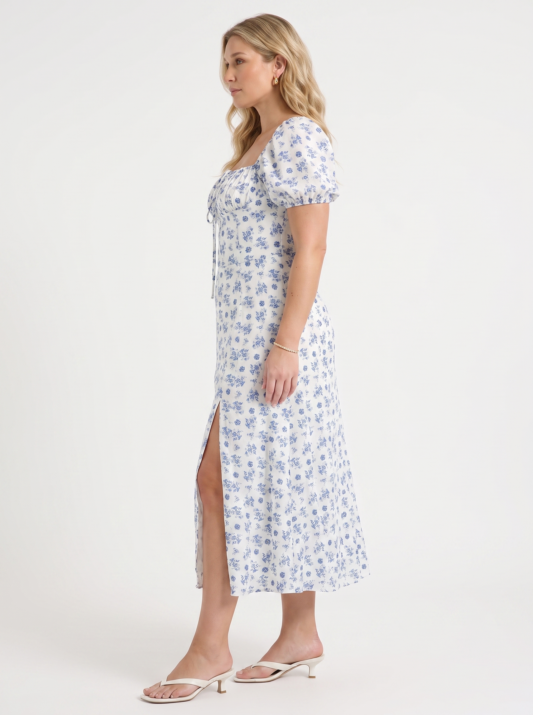Floral Midi Dress with Puff Sleeves