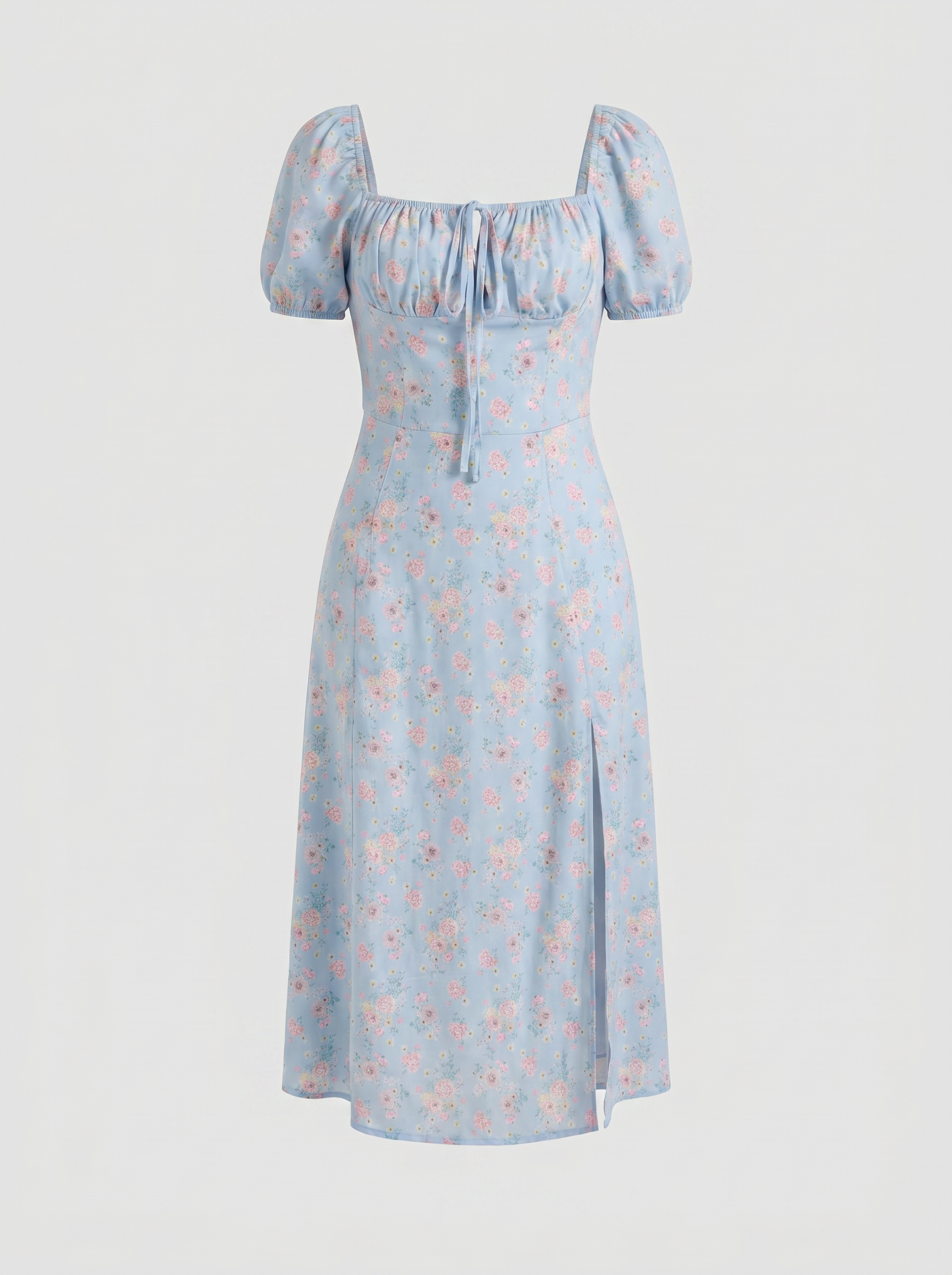 Floral Midi Dress with Puff Sleeves