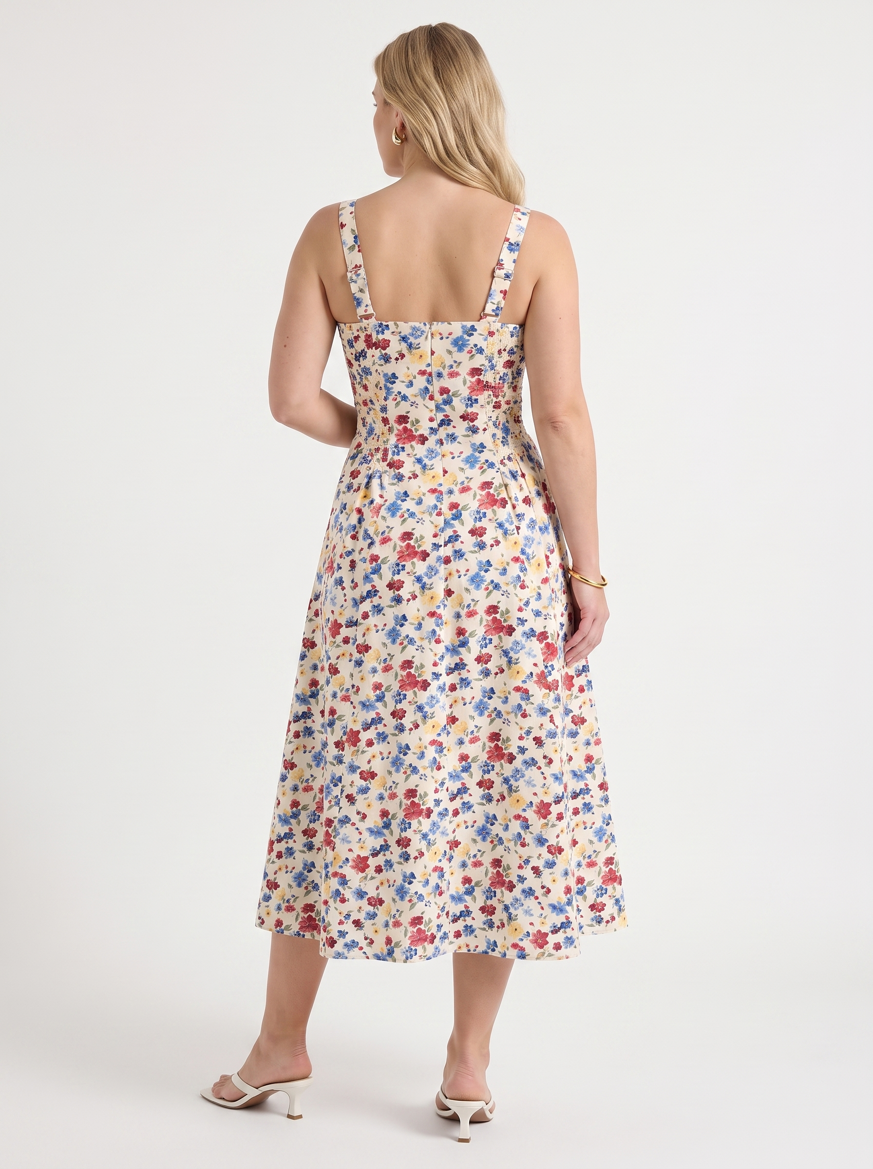 Floral Midi Dress with Square Neck