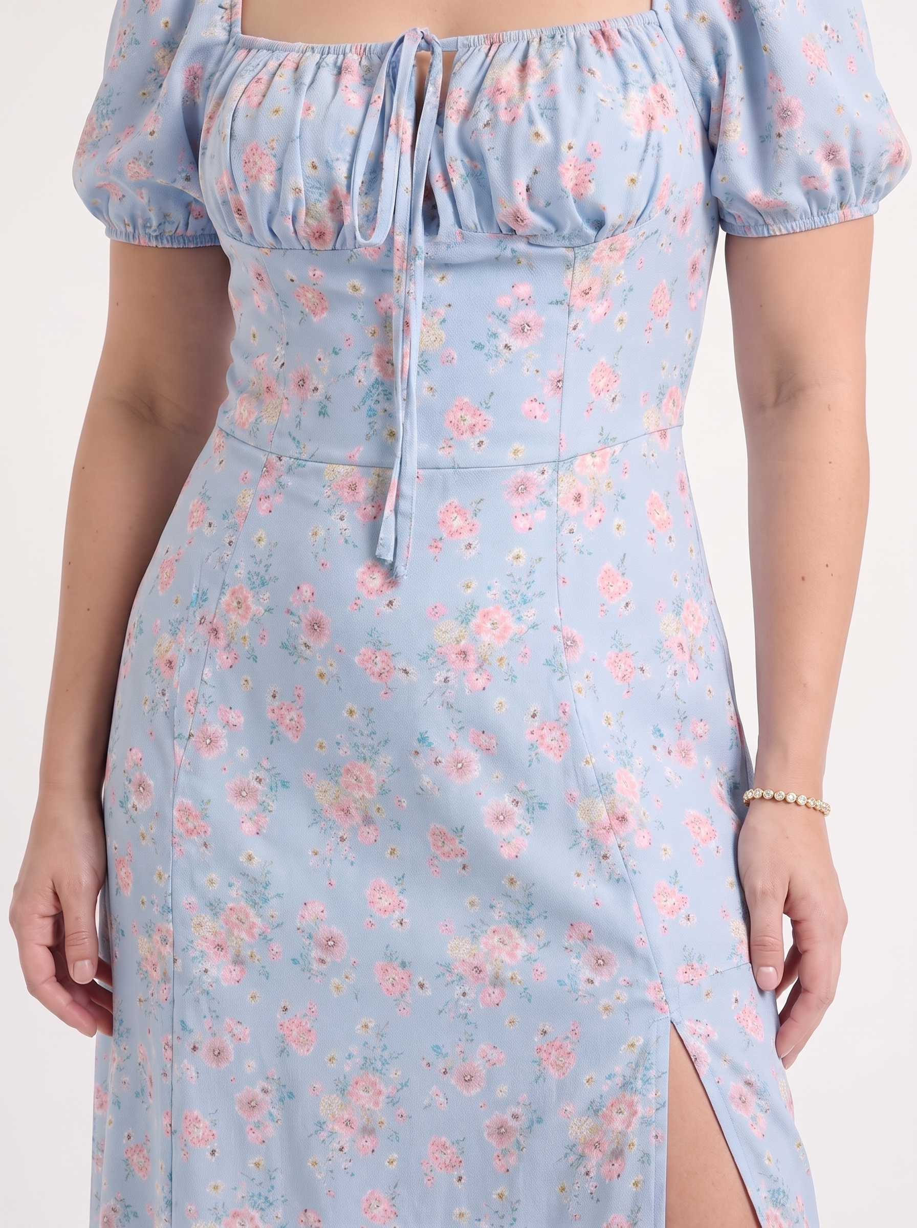 Floral Midi Dress with Puff Sleeves