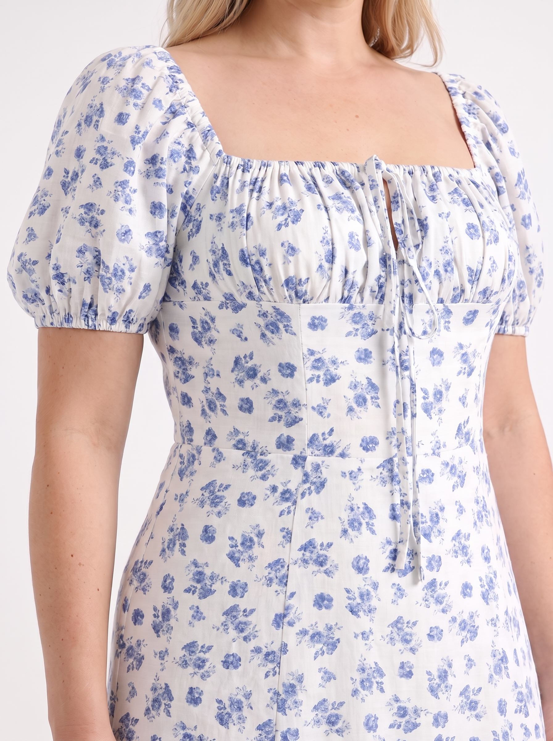 Floral Midi Dress with Puff Sleeves