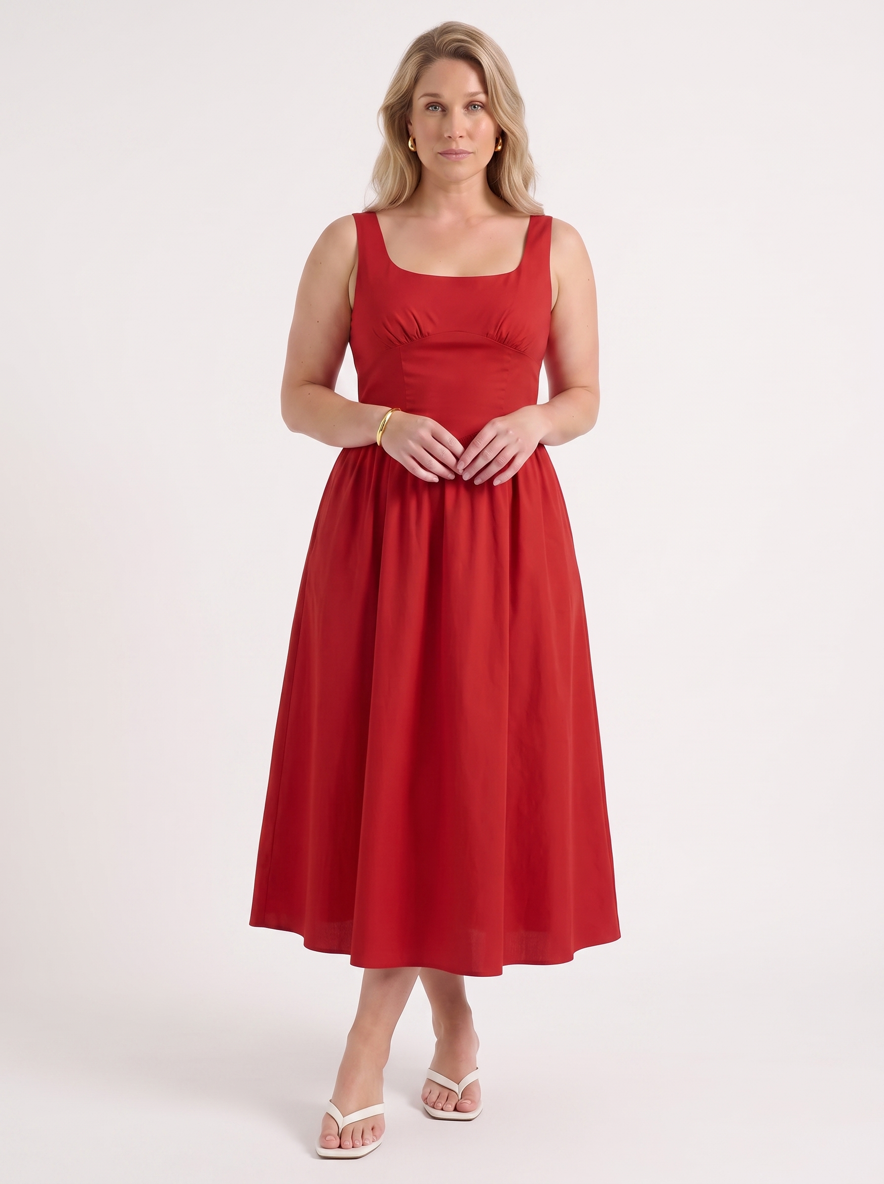 Floral Midi Dress with Square Neck