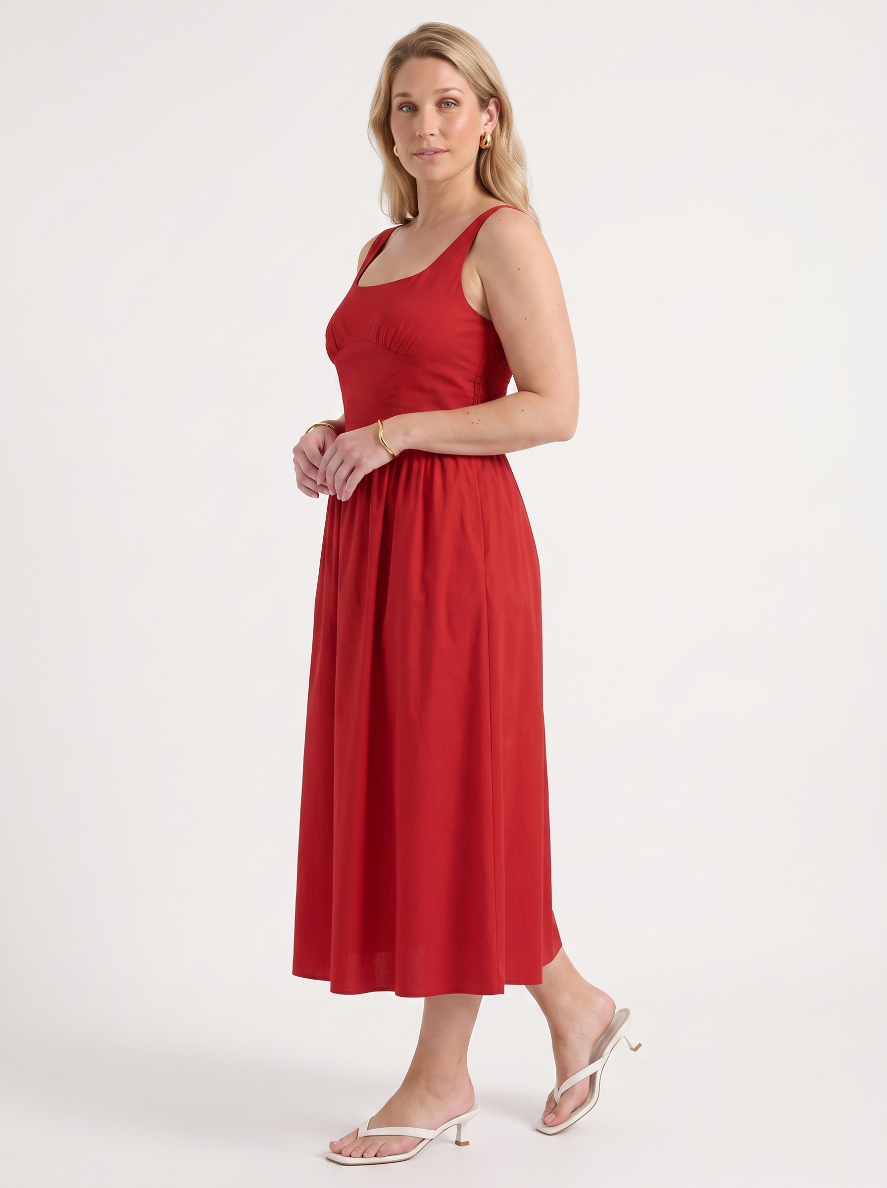 Floral Midi Dress with Square Neck