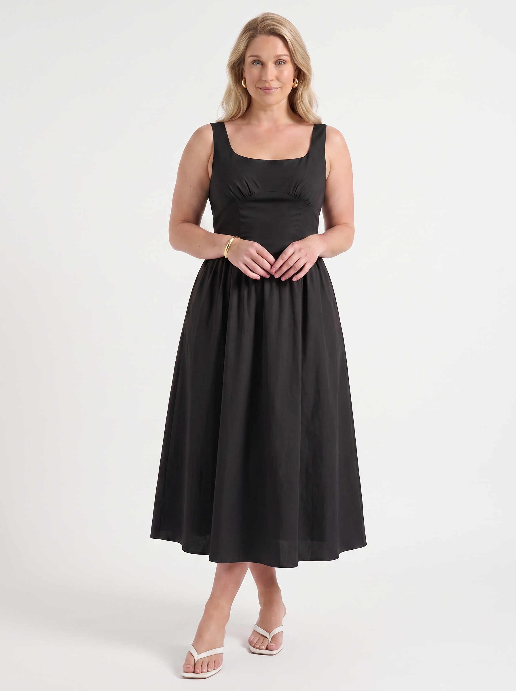 Floral Midi Dress with Square Neck