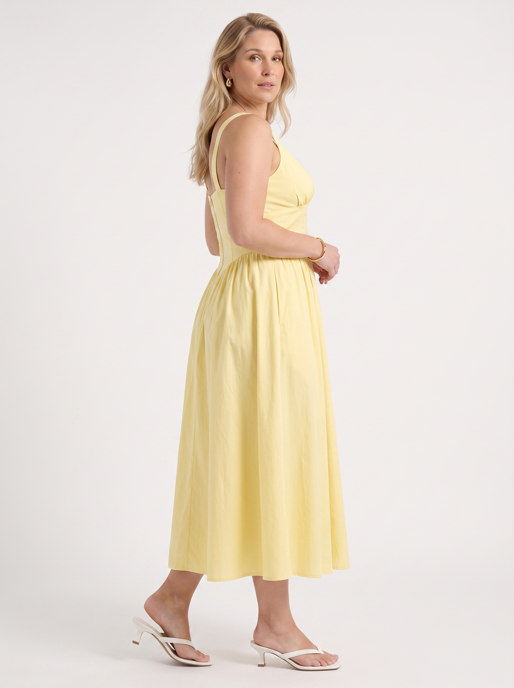 Floral Midi Dress with Square Neck