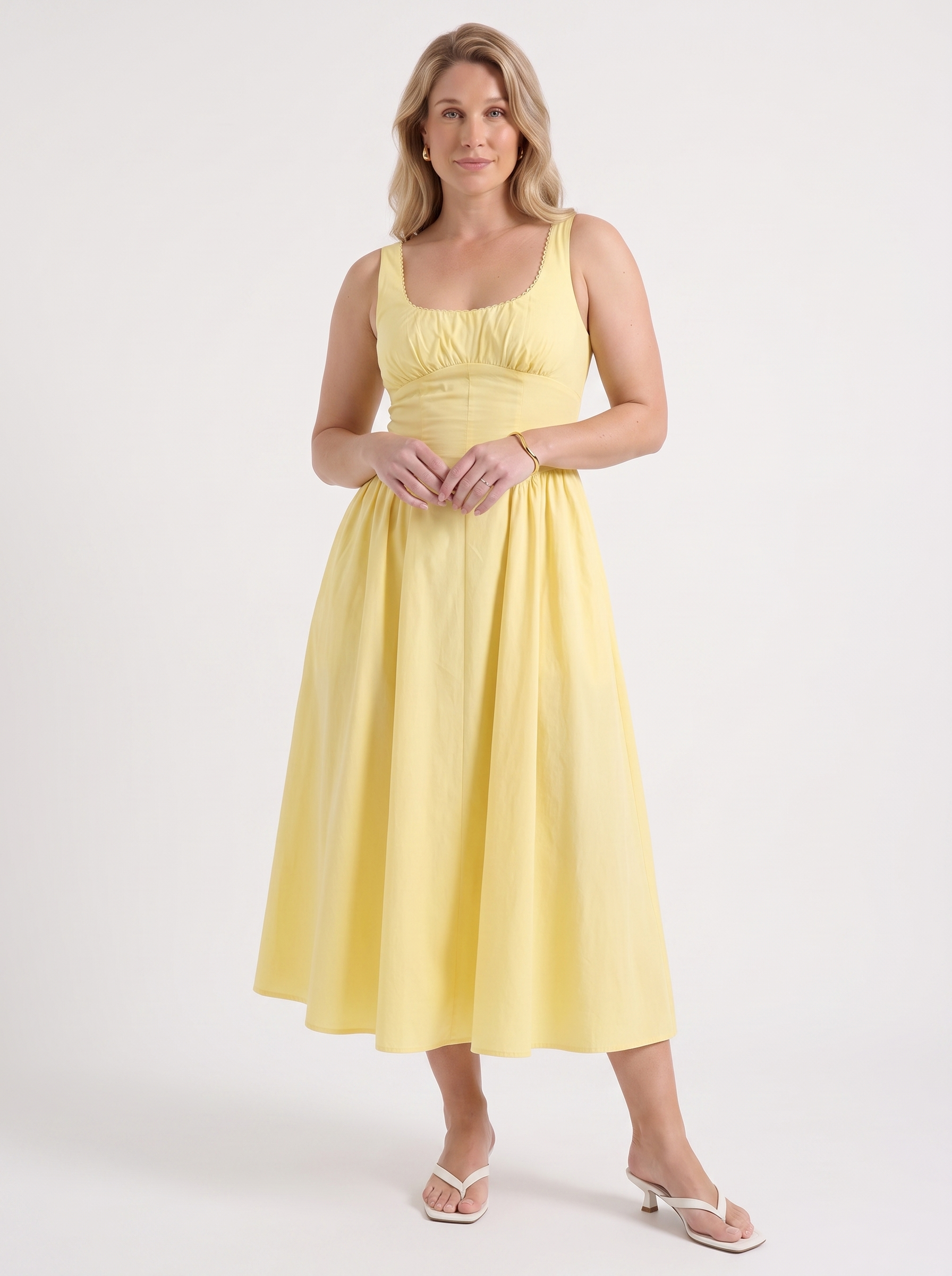 Floral Midi Dress with Square Neck