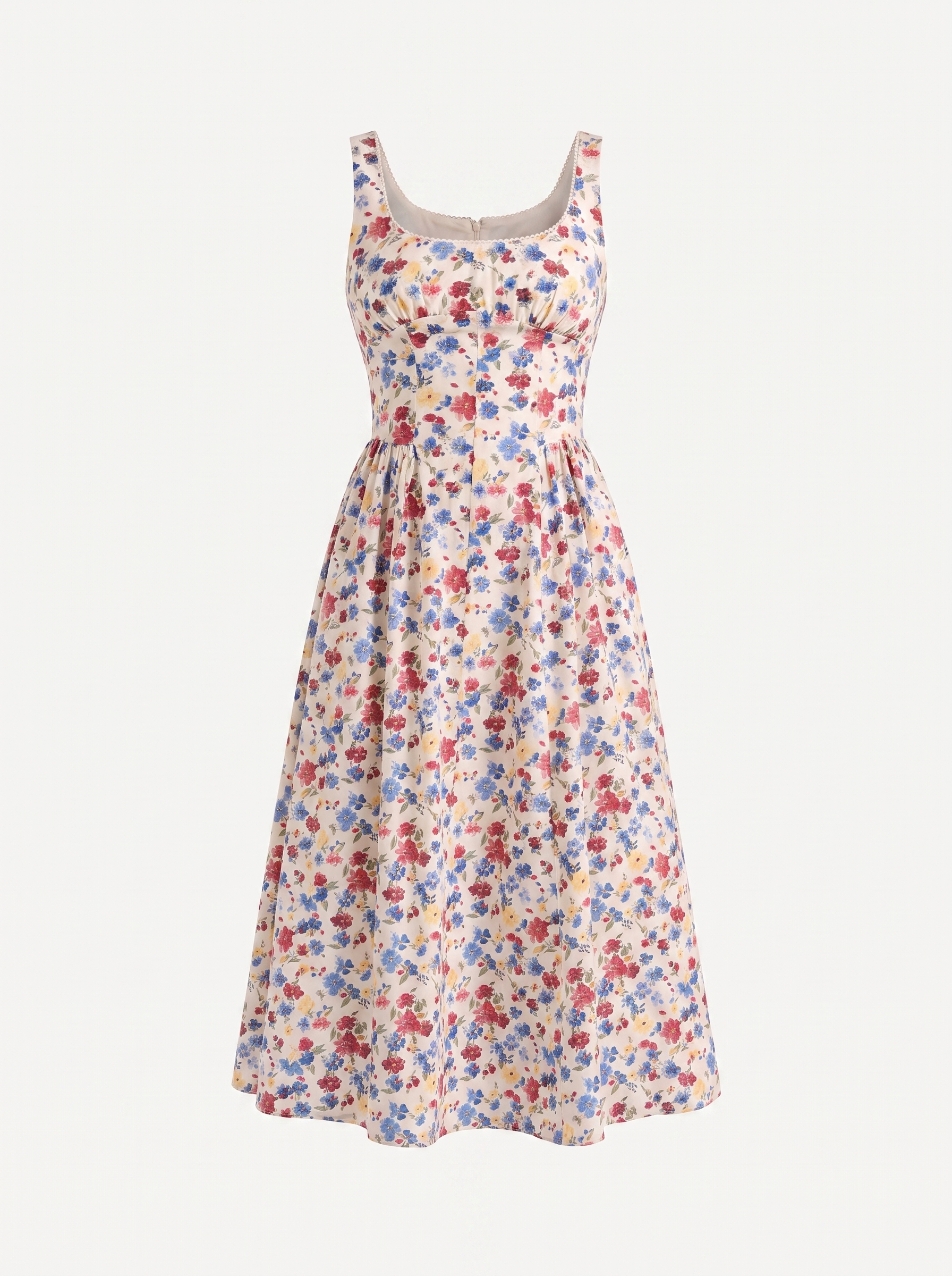 Floral Midi Dress with Square Neck