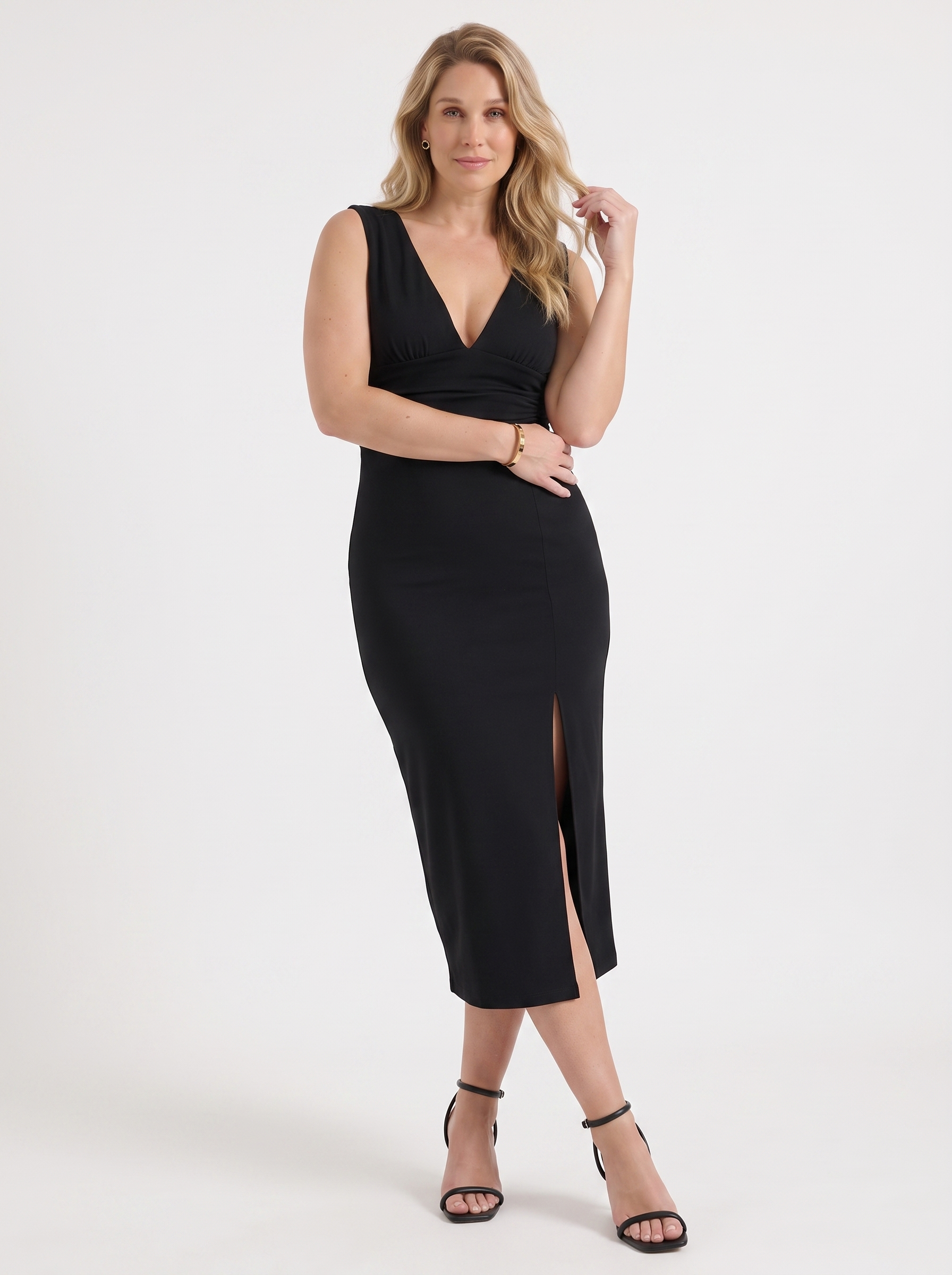 V-Neck Midi Dress with Side Slit