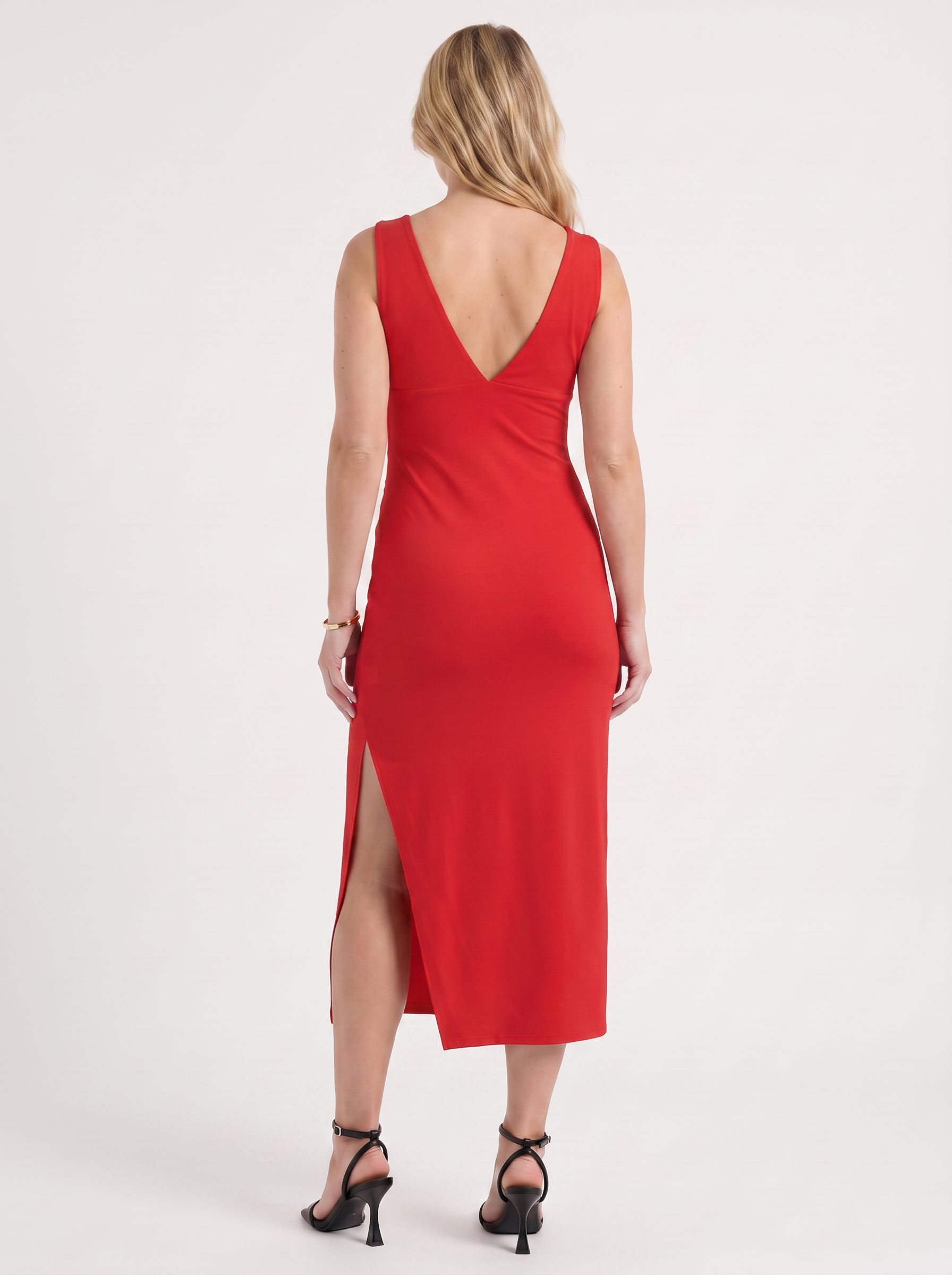 V-Neck Midi Dress with Side Slit