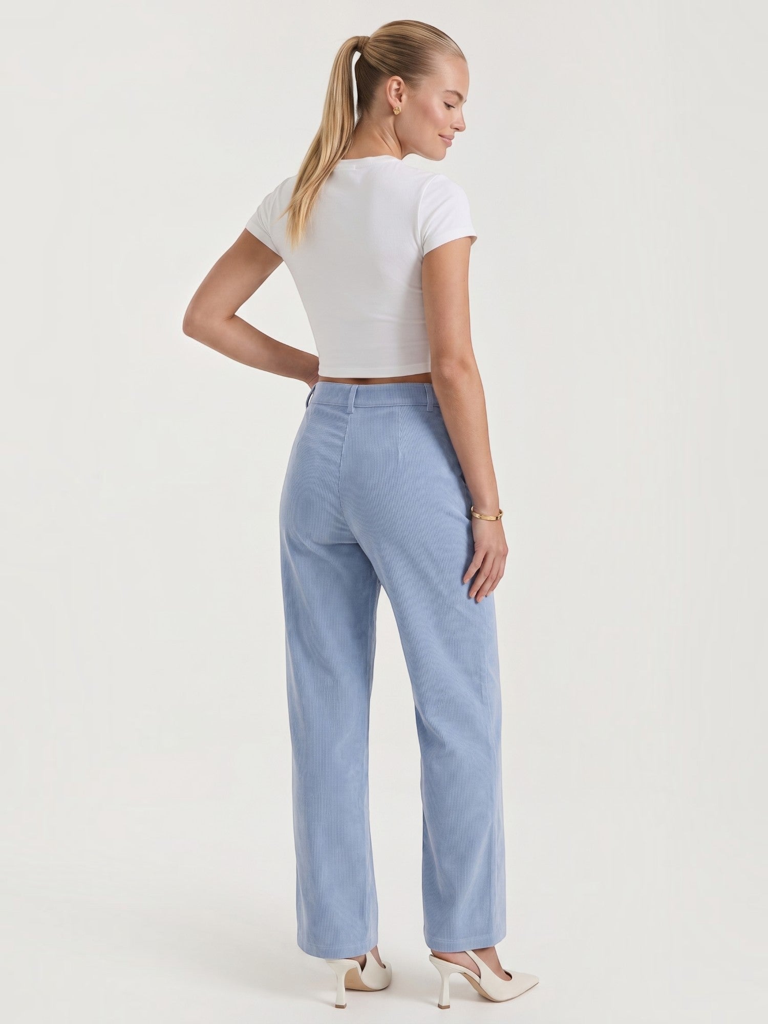 Corduroy Wide Leg Trousers with Patch Pockets