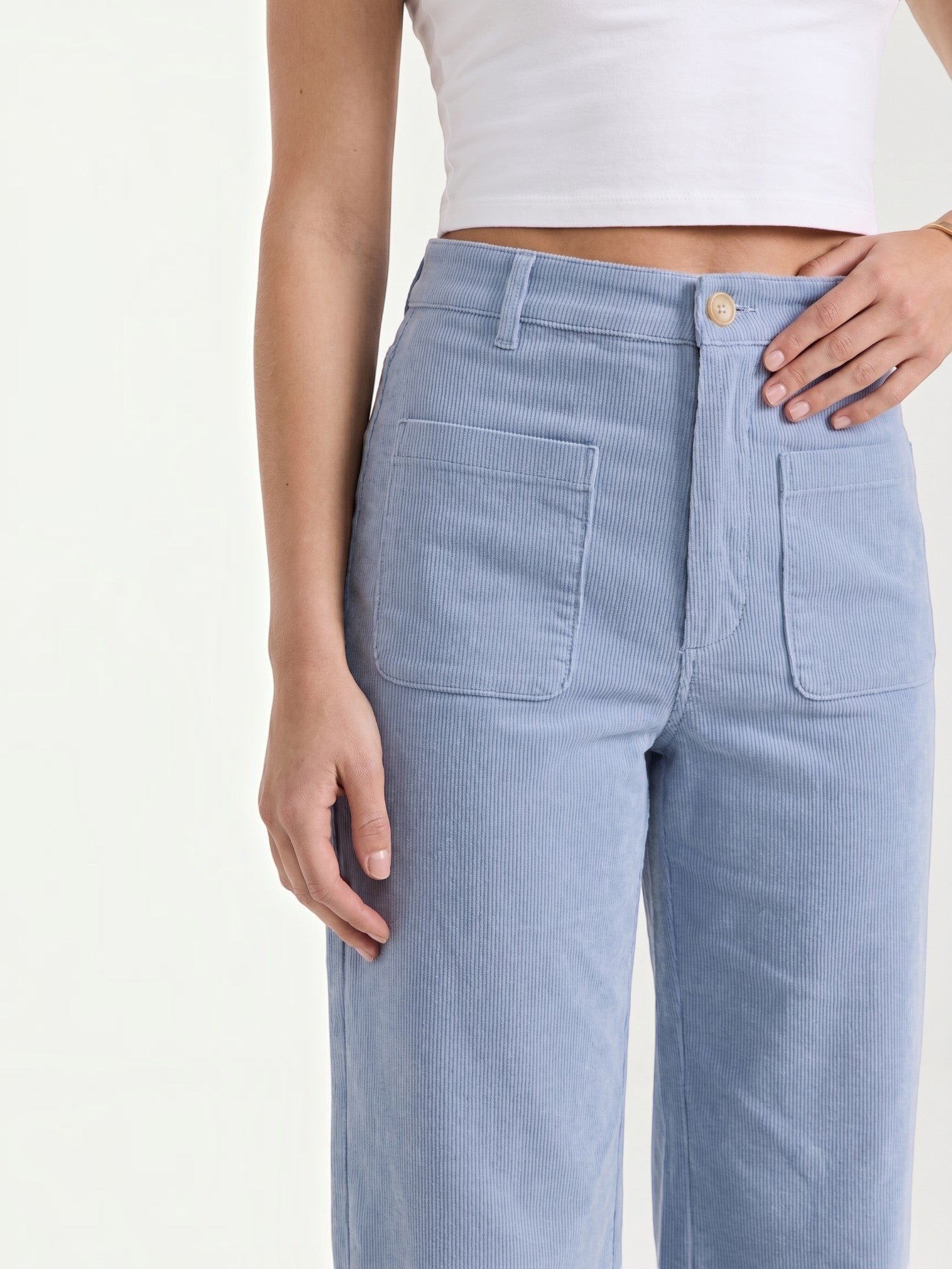 Corduroy Wide Leg Trousers with Patch Pockets