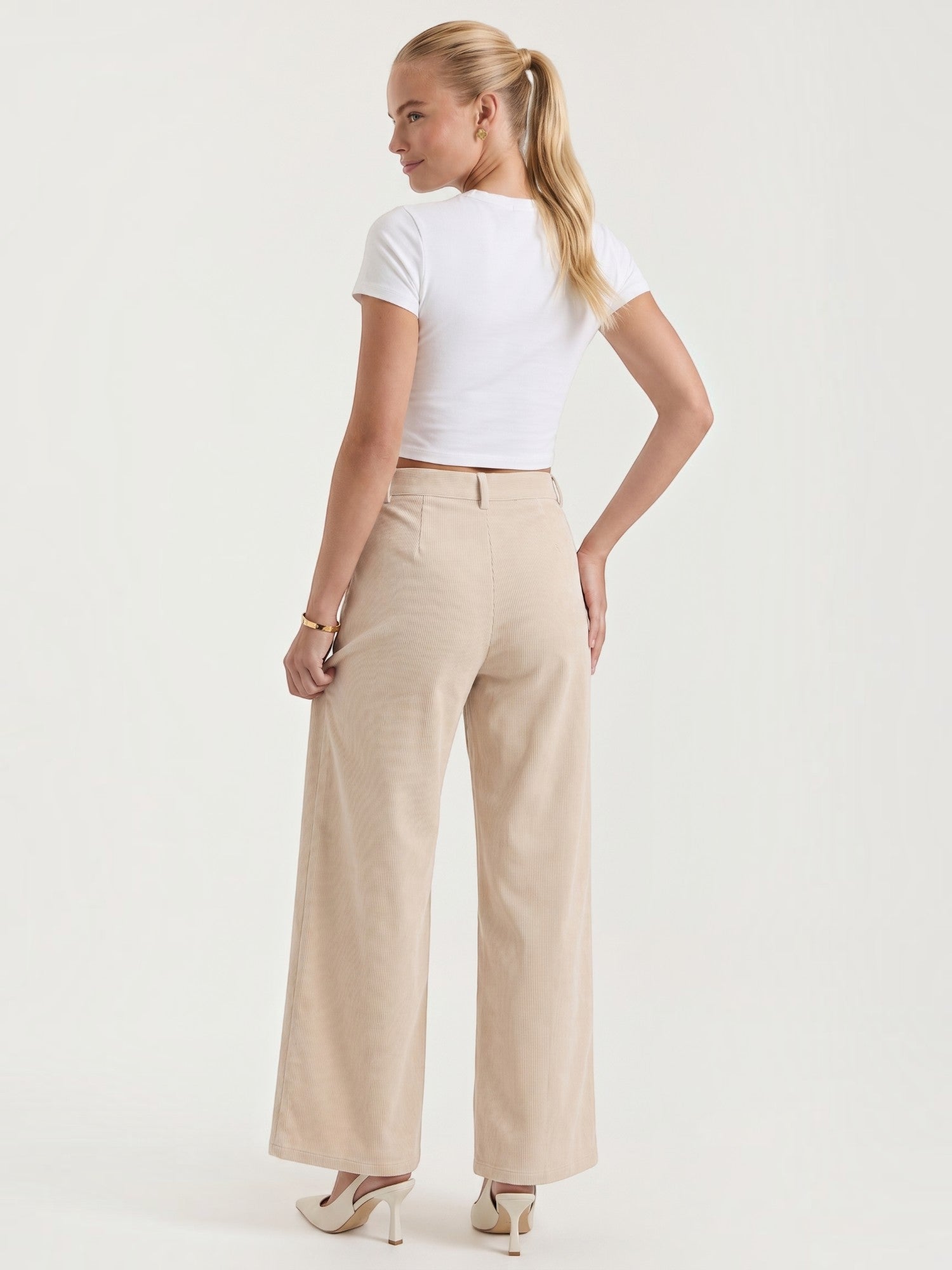 Corduroy Wide Leg Trousers with Patch Pockets