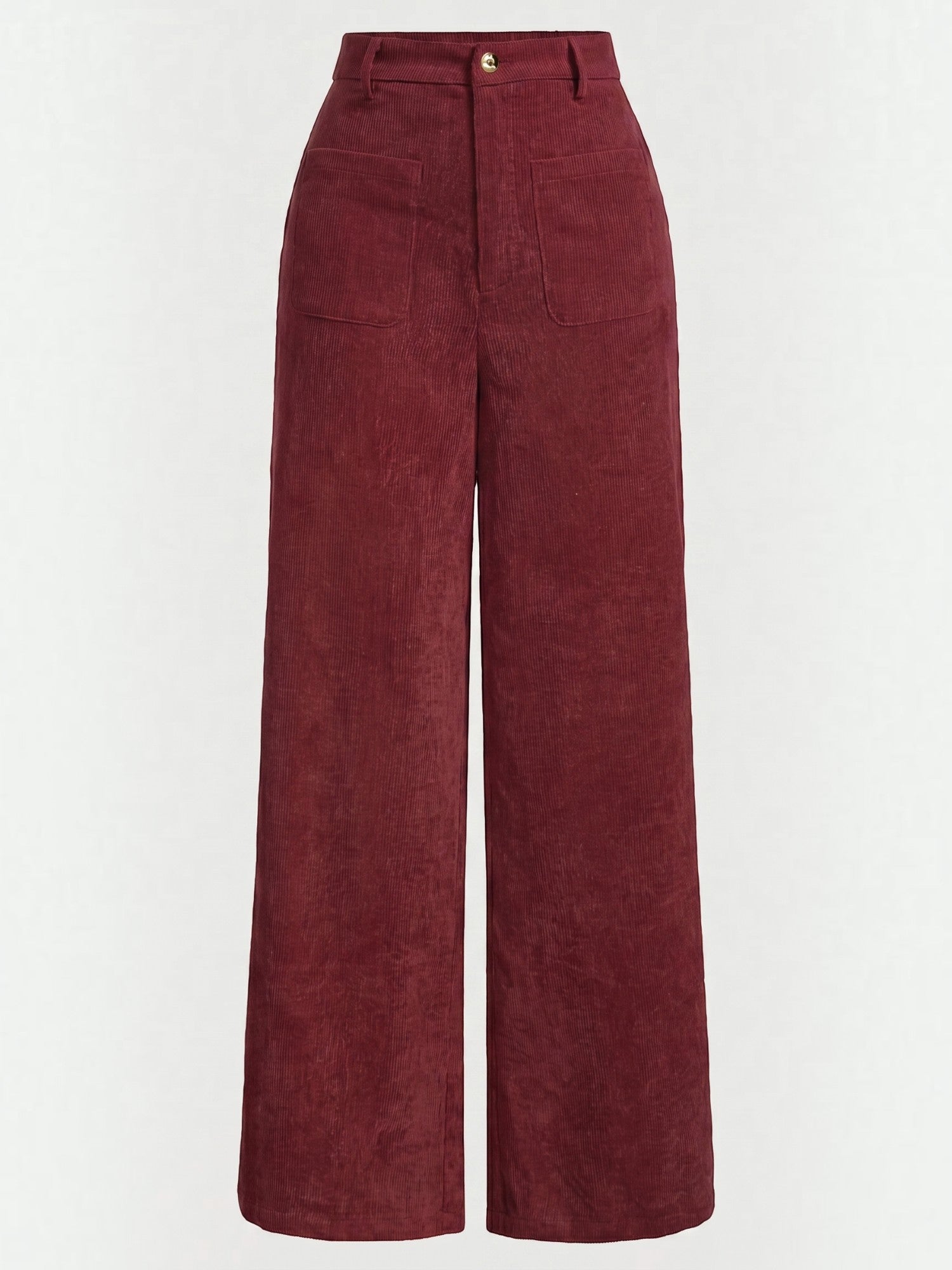 Corduroy Wide Leg Trousers with Patch Pockets