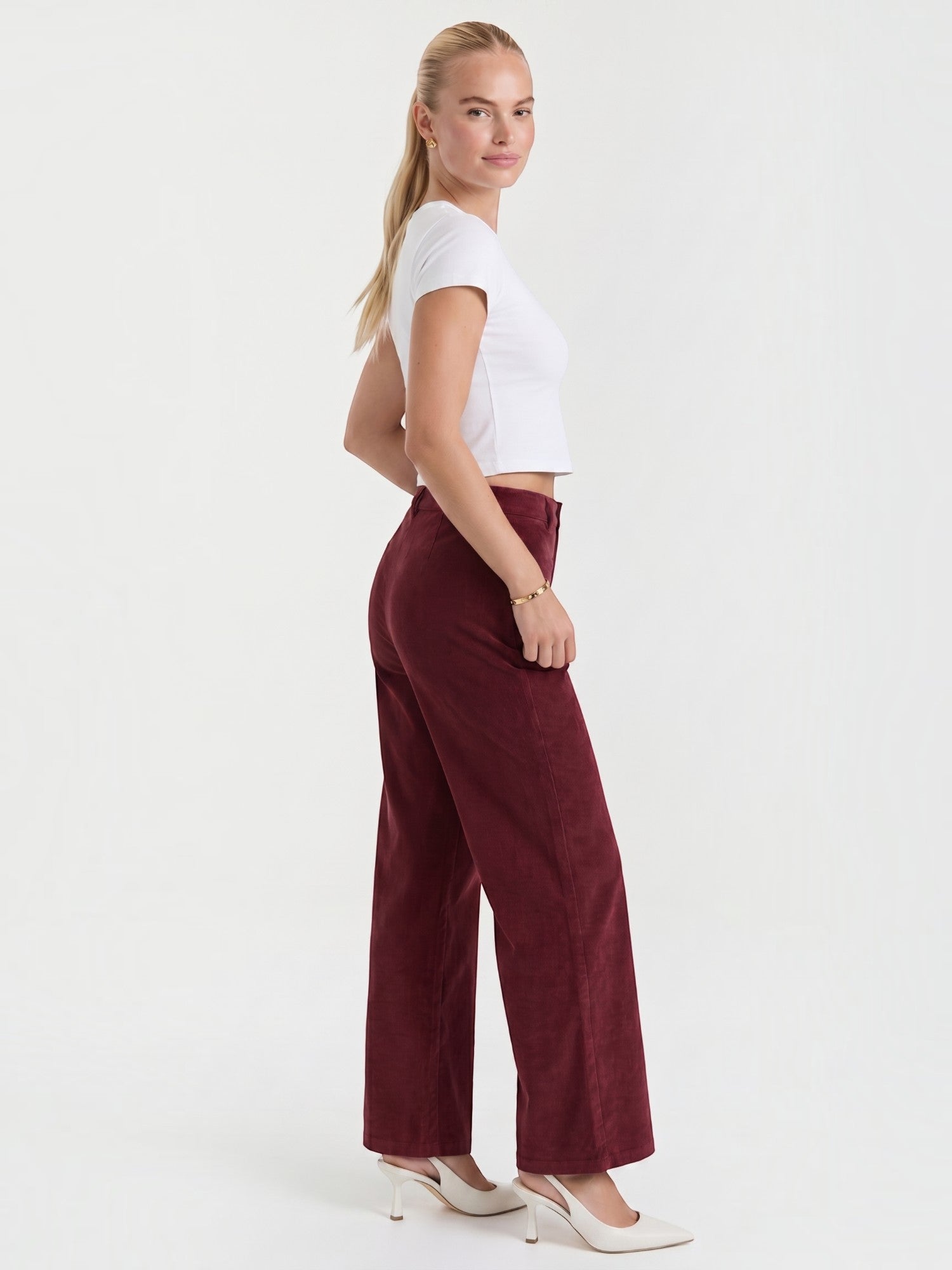 Corduroy Wide Leg Trousers with Patch Pockets