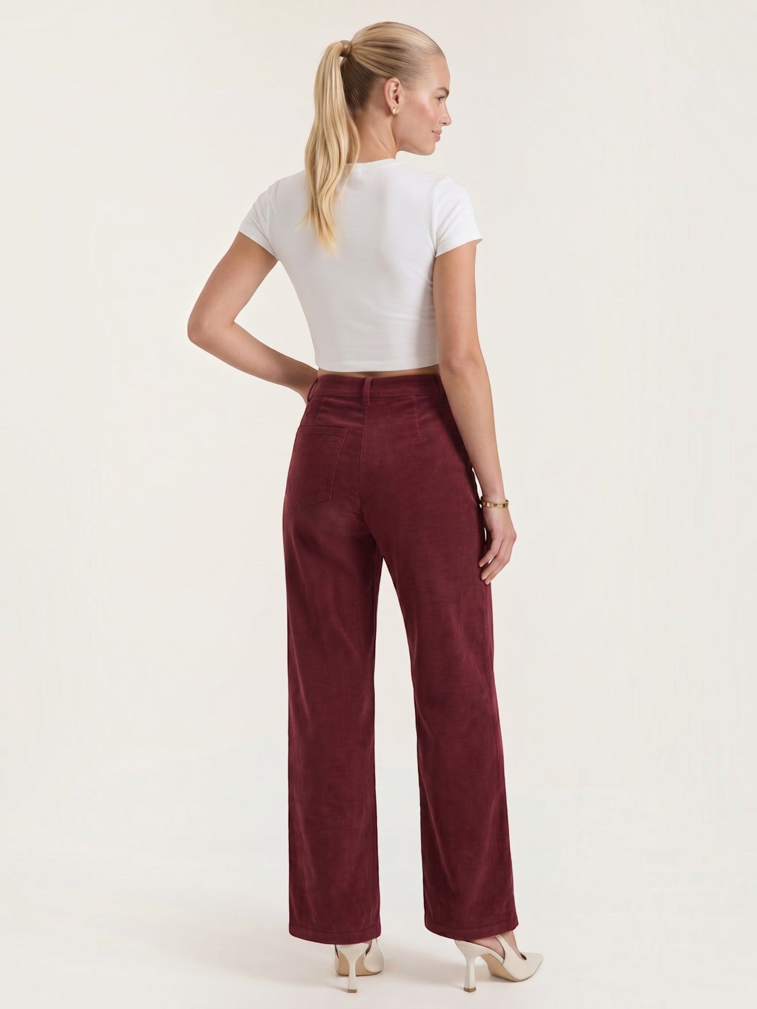 Corduroy Wide Leg Trousers with Patch Pockets