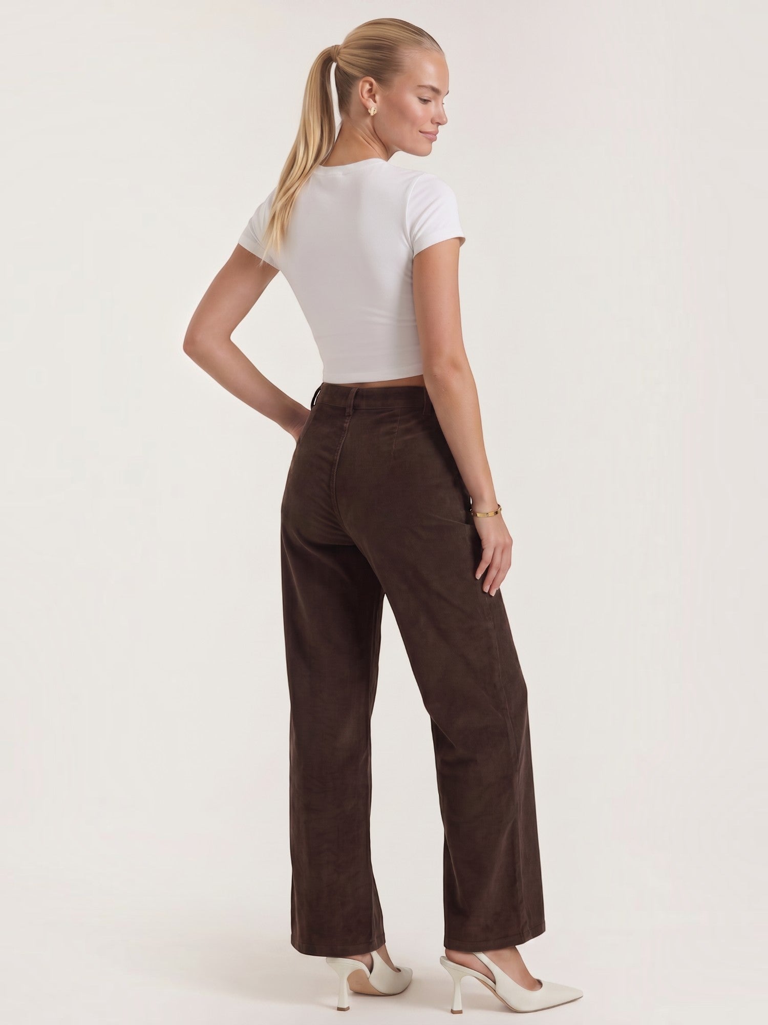 Corduroy Wide Leg Trousers with Patch Pockets