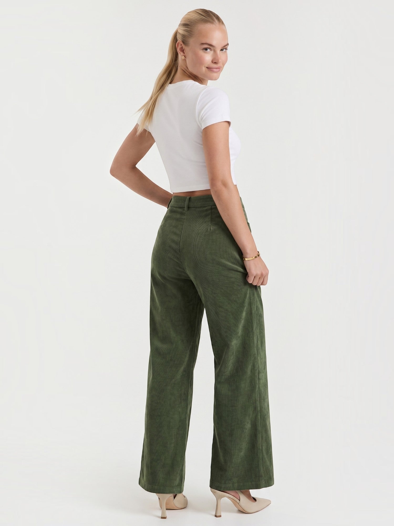 Corduroy Wide Leg Trousers with Patch Pockets