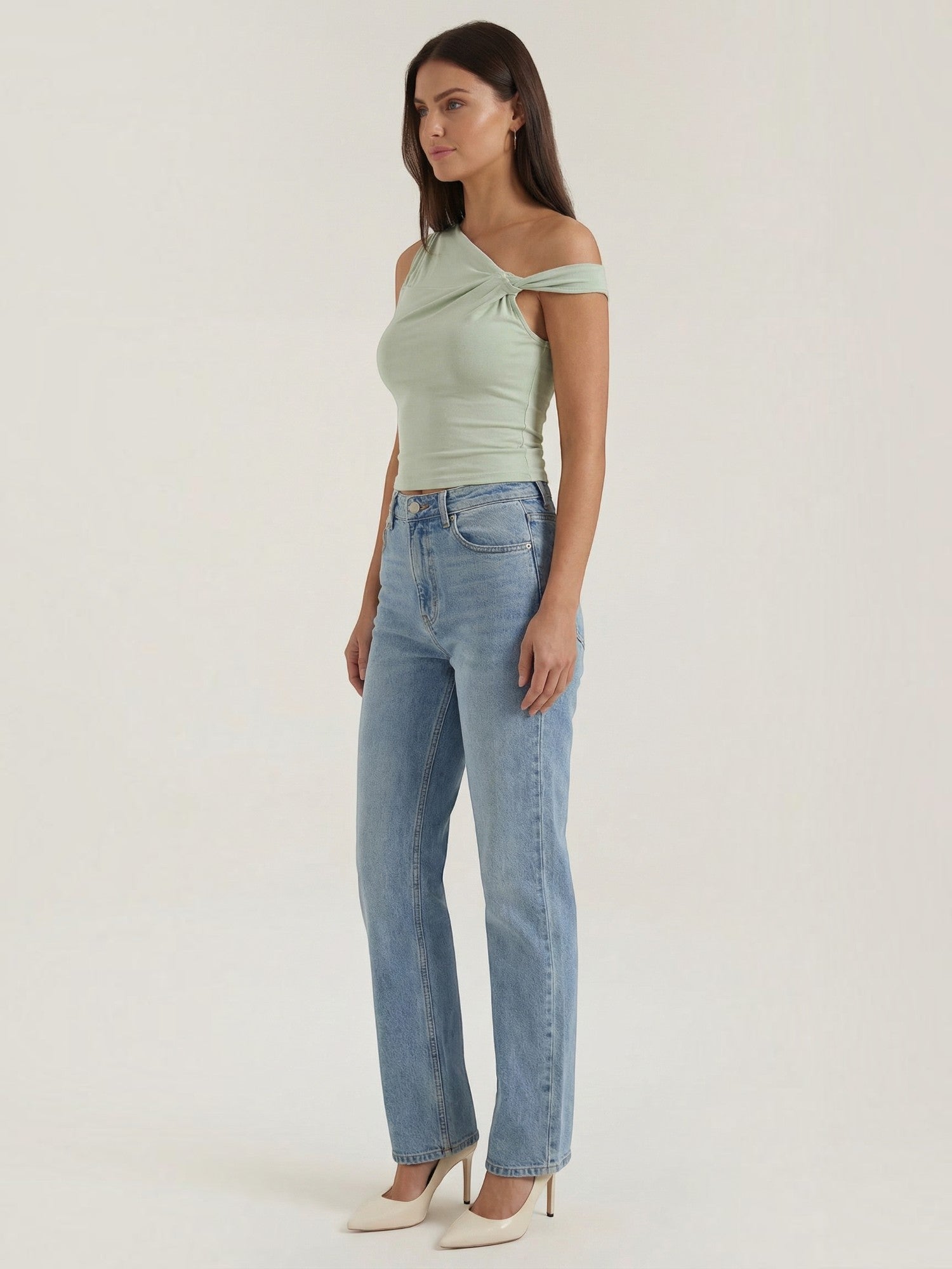 Asymmetric Off Shoulder Ruched Top