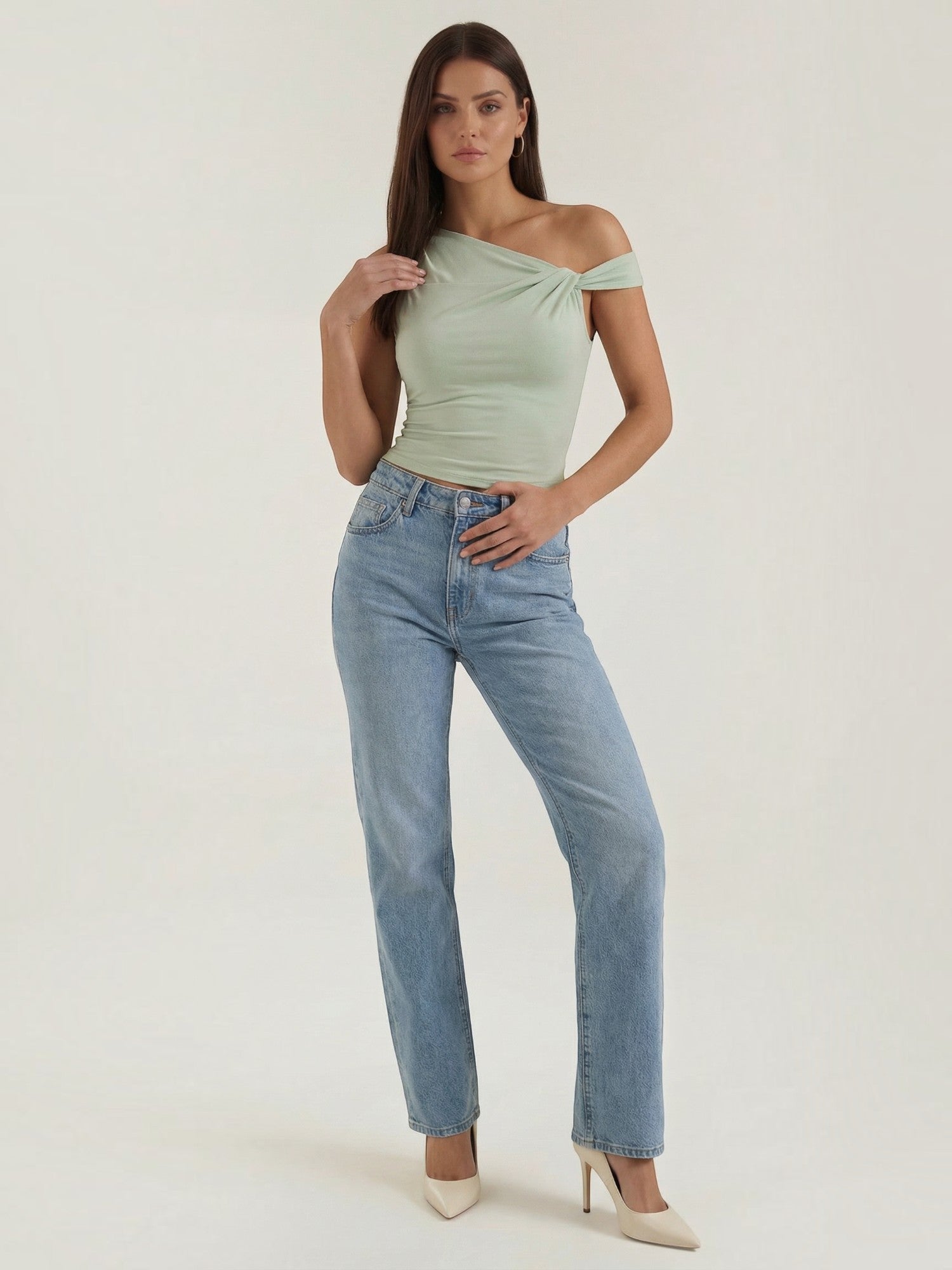 Asymmetric Off Shoulder Ruched Top