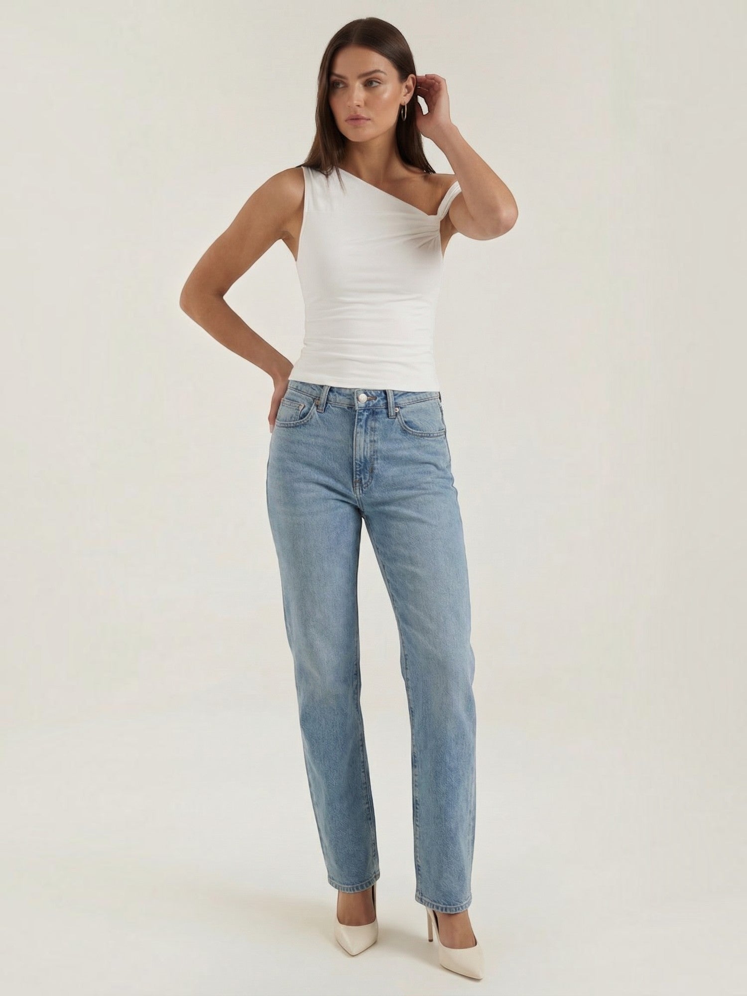 Asymmetric Off Shoulder Ruched Top