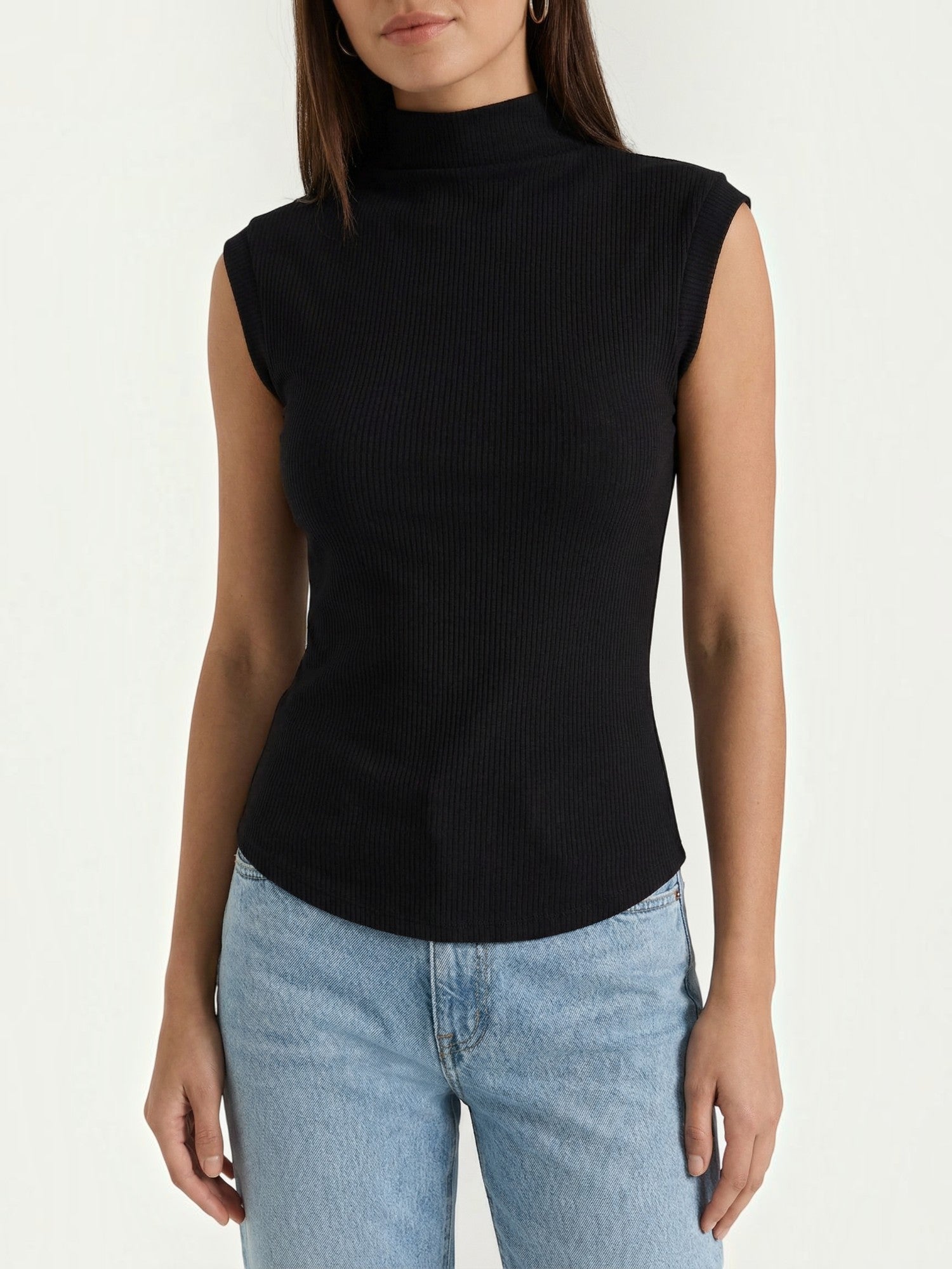 Ribbed Mock Neck Knit Top